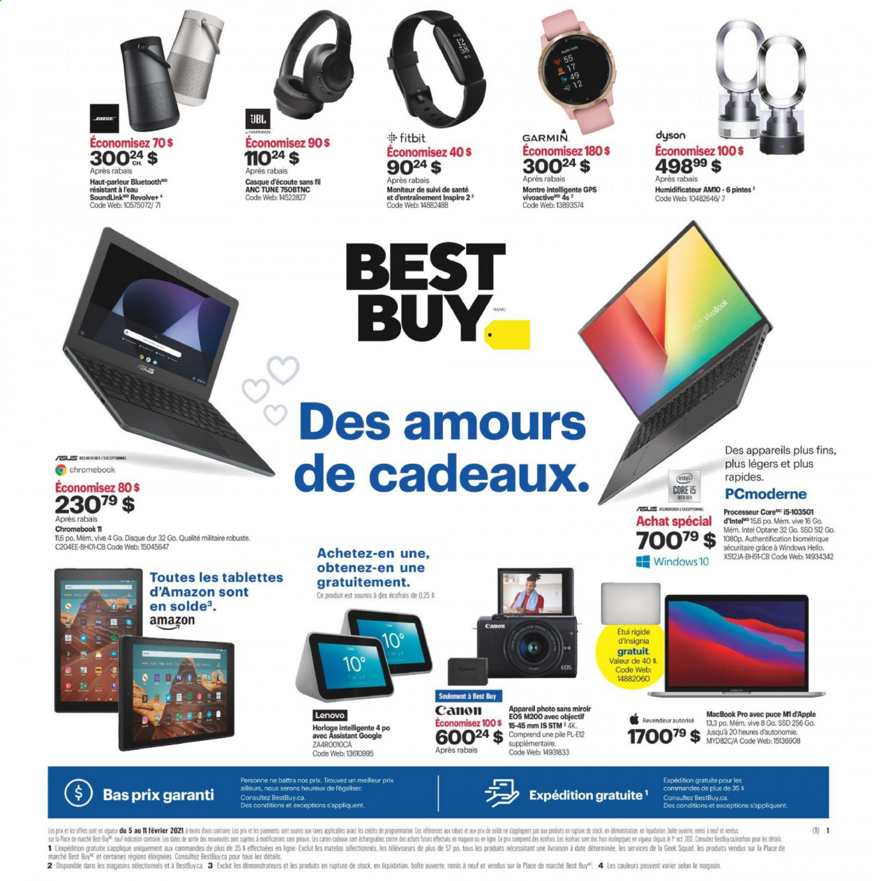 thumbnail - Best Buy Flyer - February 05, 2021 - February 11, 2021 - Sales products - Intel, Apple, Garmin, Fitbit, chromebook, MacBook, Lenovo, Dyson. Page 1.