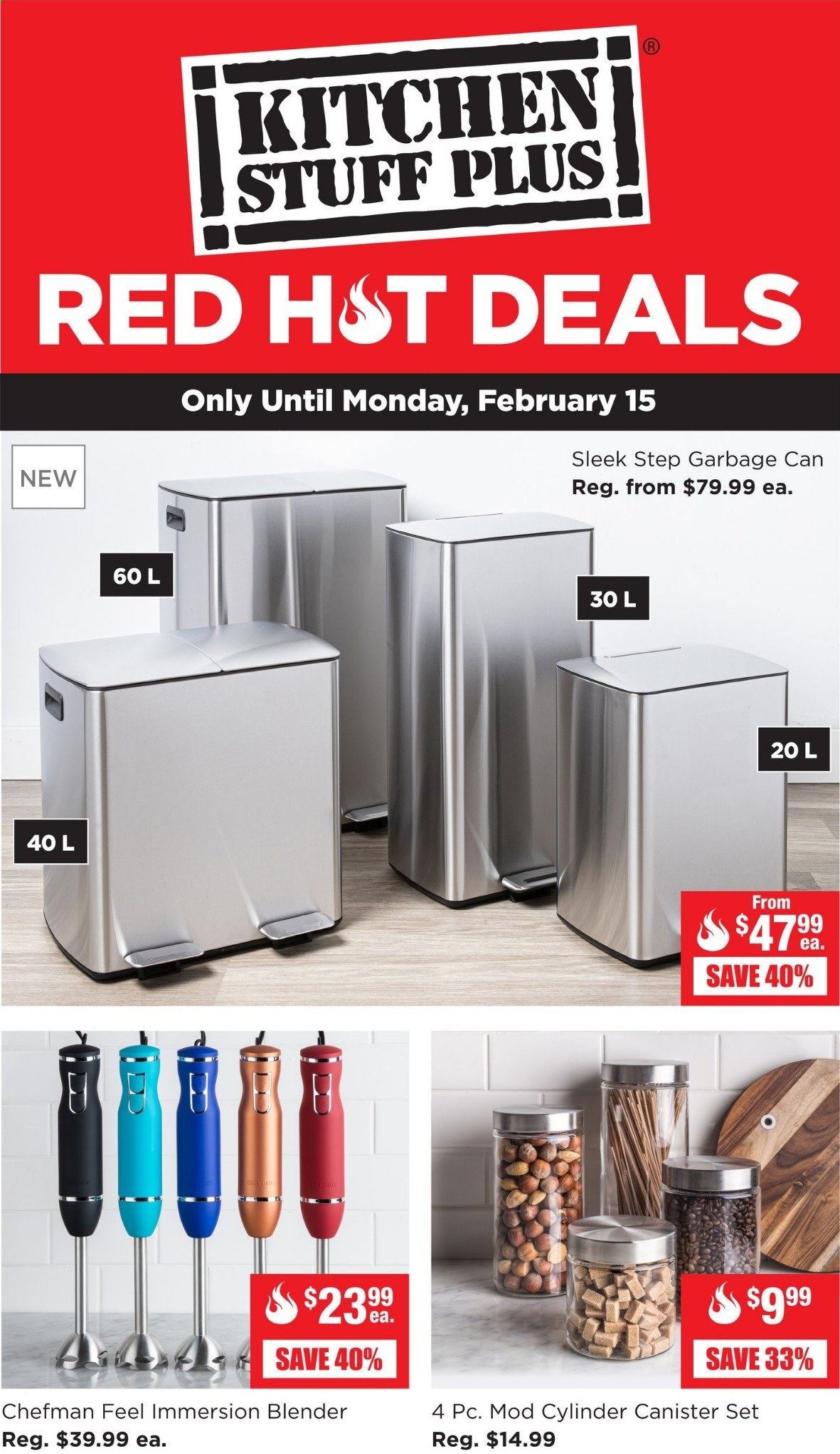thumbnail - Kitchen Stuff Plus Flyer - February 08, 2021 - February 15, 2021 - Sales products - canister, Chefman. Page 1.