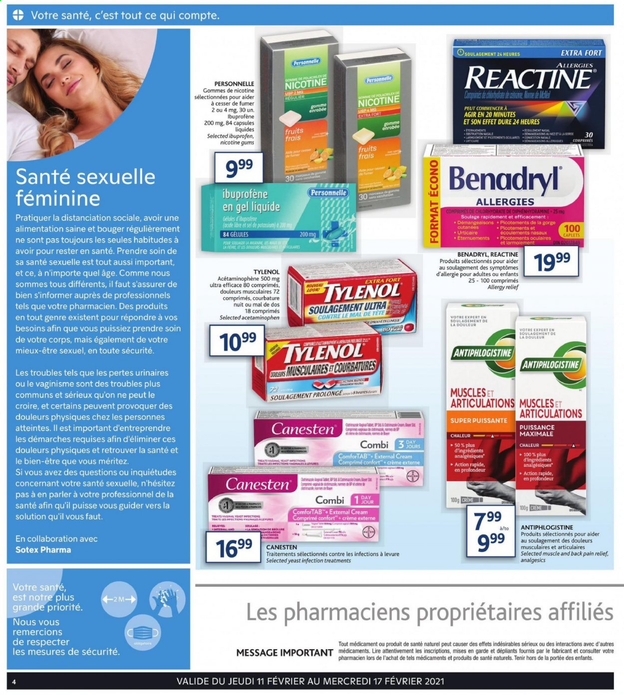 thumbnail - Brunet Flyer - February 11, 2021 - February 17, 2021 - Sales products - pain relief, Tylenol, Ibuprofen, Bayer, allergy relief. Page 4.
