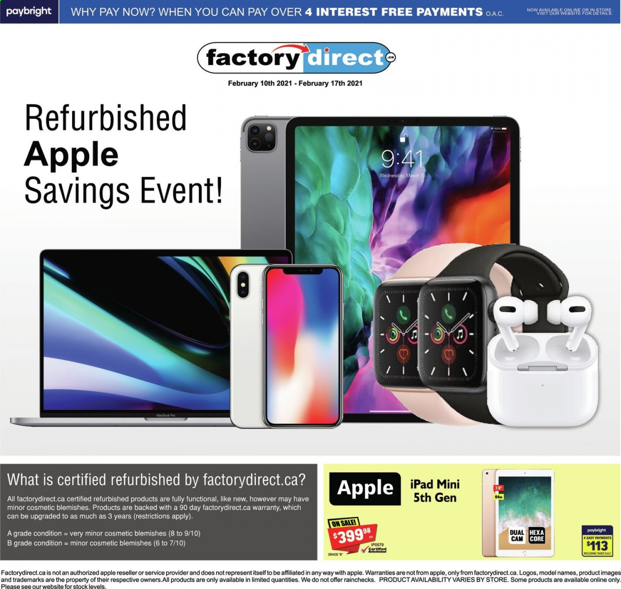 thumbnail - Factory Direct Flyer - February 10, 2021 - February 17, 2021 - Sales products - iPad, MacBook. Page 1.