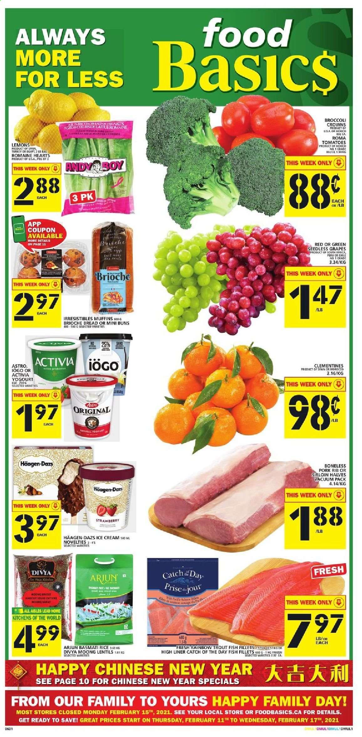 thumbnail - Circulaire Food Basics - 11 Février 2021 - 17 Février 2021 - Produits soldés - Activia, brioche, Always, clémentines. Page 1.