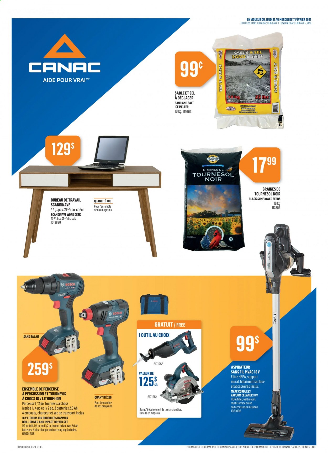 thumbnail - Canac Flyer - February 11, 2021 - February 17, 2021 - Sales products - Bosch, impact driver, ice melter. Page 1.