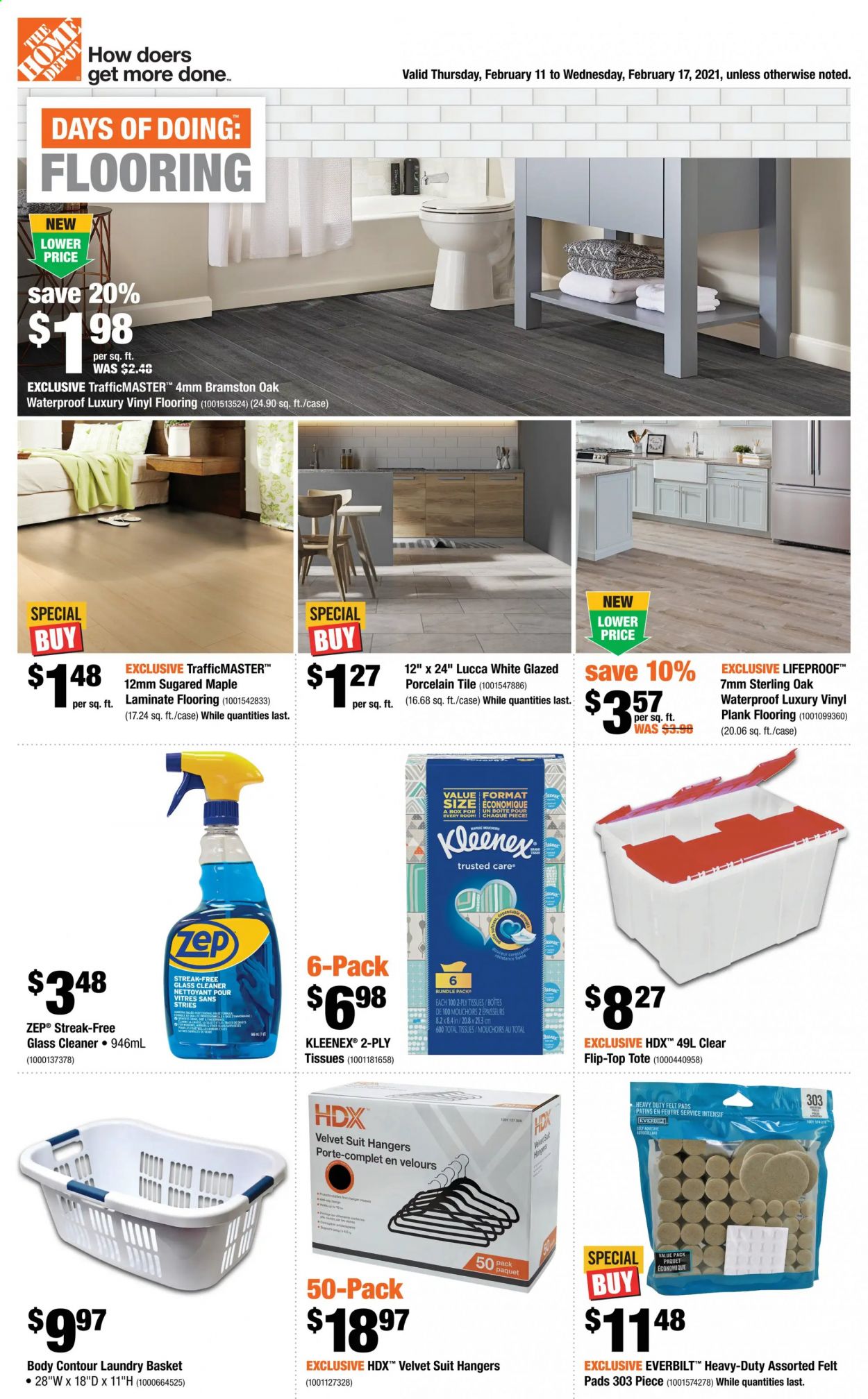 thumbnail - The Home Depot Flyer - February 11, 2021 - February 17, 2021 - Sales products - hanger, tote, flooring, laminate floor, porcelain tile. Page 1.
