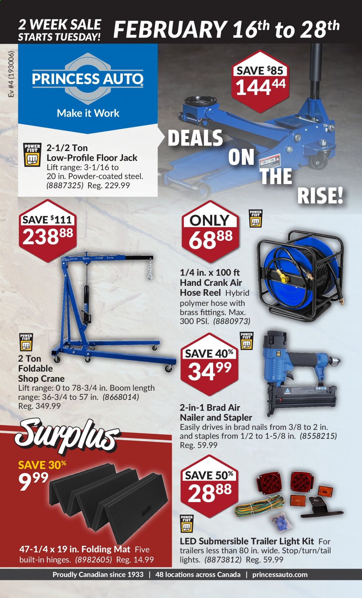 thumbnail - Princess Auto Flyer - February 16, 2021 - February 28, 2021 - Sales products - air hose, trailer, floor jack. Page 1.