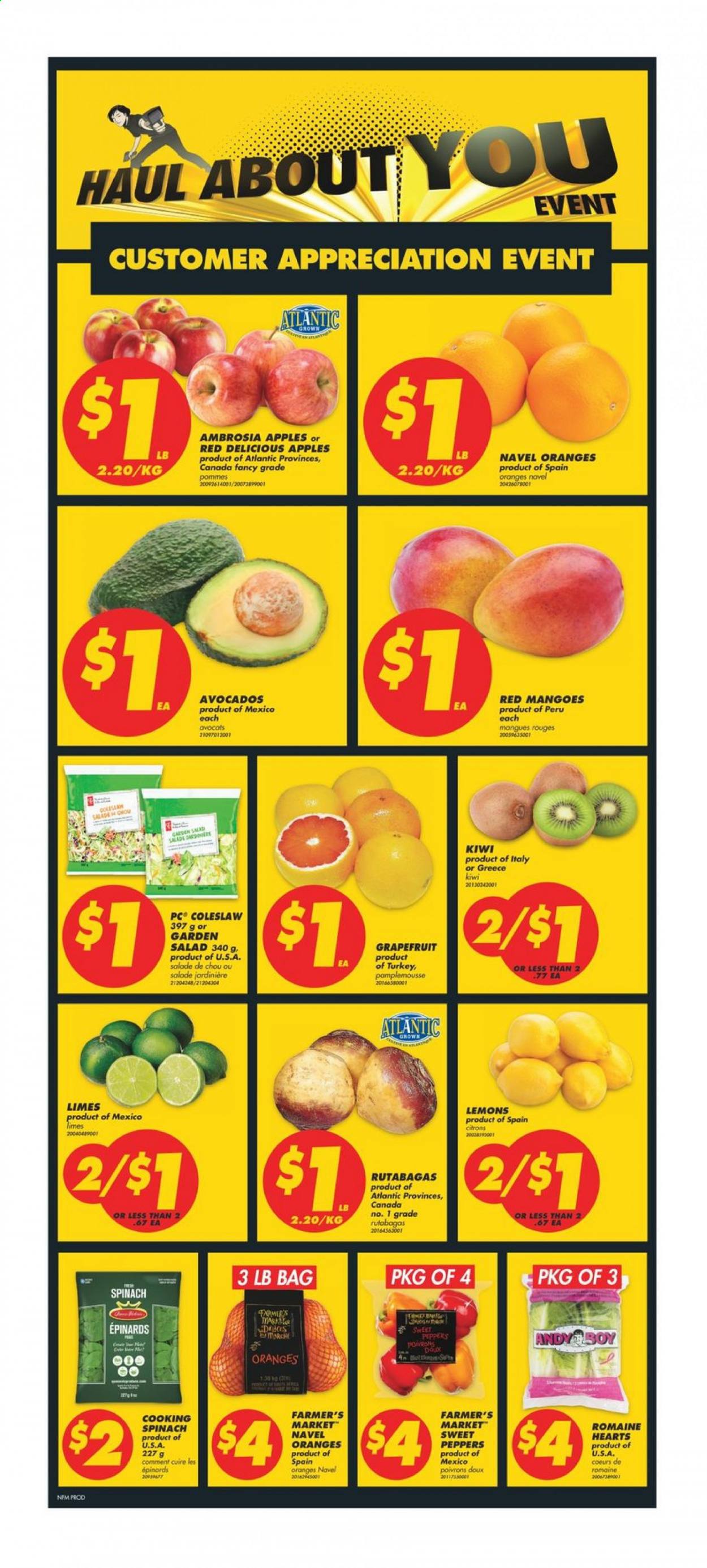 thumbnail - No Frills Flyer - February 18, 2021 - February 24, 2021 - Sales products - spinach, sweet peppers, salad, peppers, apples, avocado, grapefruits, limes, mango, Red Delicious apples, lemons, navel oranges, coleslaw, kiwi. Page 2.