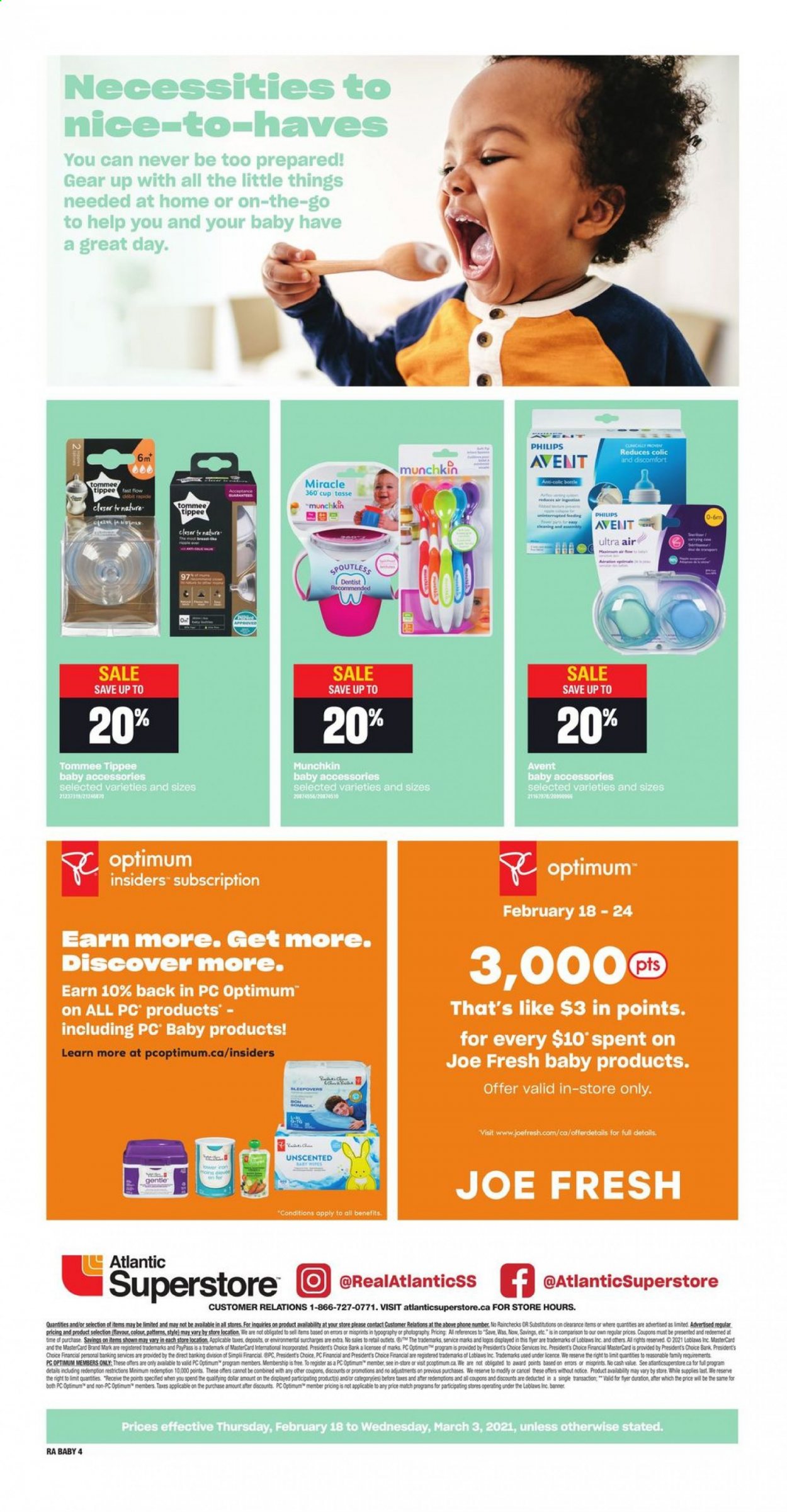 thumbnail - Atlantic Superstore Flyer - February 18, 2021 - March 03, 2021 - Sales products - Président, wipes, Optimum. Page 4.
