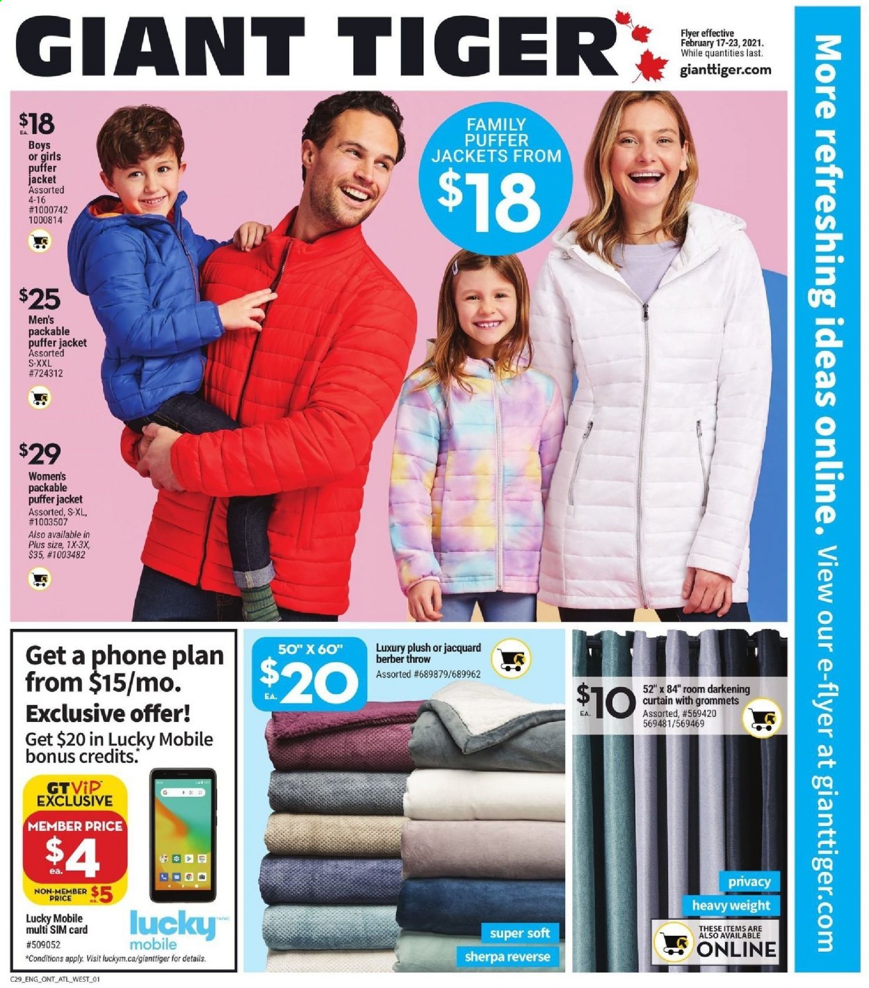 thumbnail - Giant Tiger Flyer - February 17, 2021 - February 23, 2021 - Sales products - curtain, phone, jacket, puffer jacket, sherpa. Page 4.