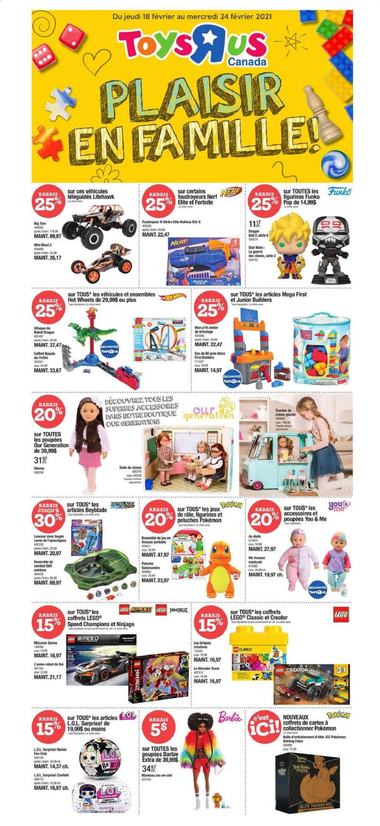 thumbnail - Toys''R''Us Flyer - February 18, 2021 - February 24, 2021 - Sales products - LEGO, LEGO Ninjago, Nerf, robot, Ninjago. Page 1.