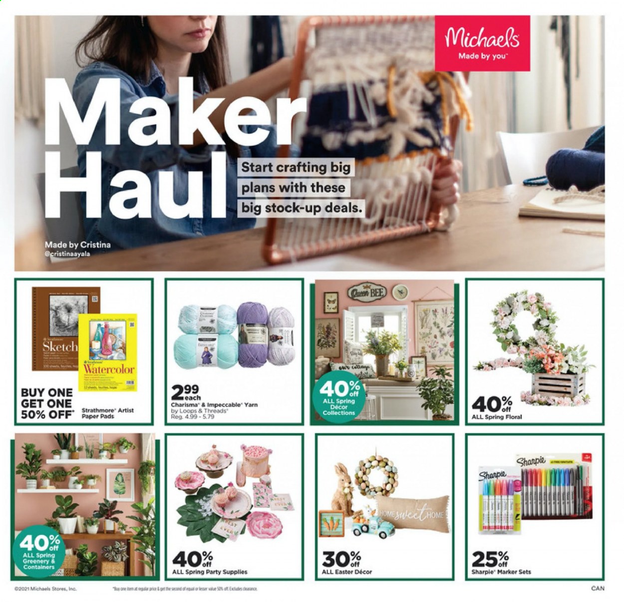 thumbnail - Michaels Flyer - February 19, 2021 - February 25, 2021 - Sales products - marker, paper, sketch pad, Sharpie, party supplies, easter decor. Page 1.