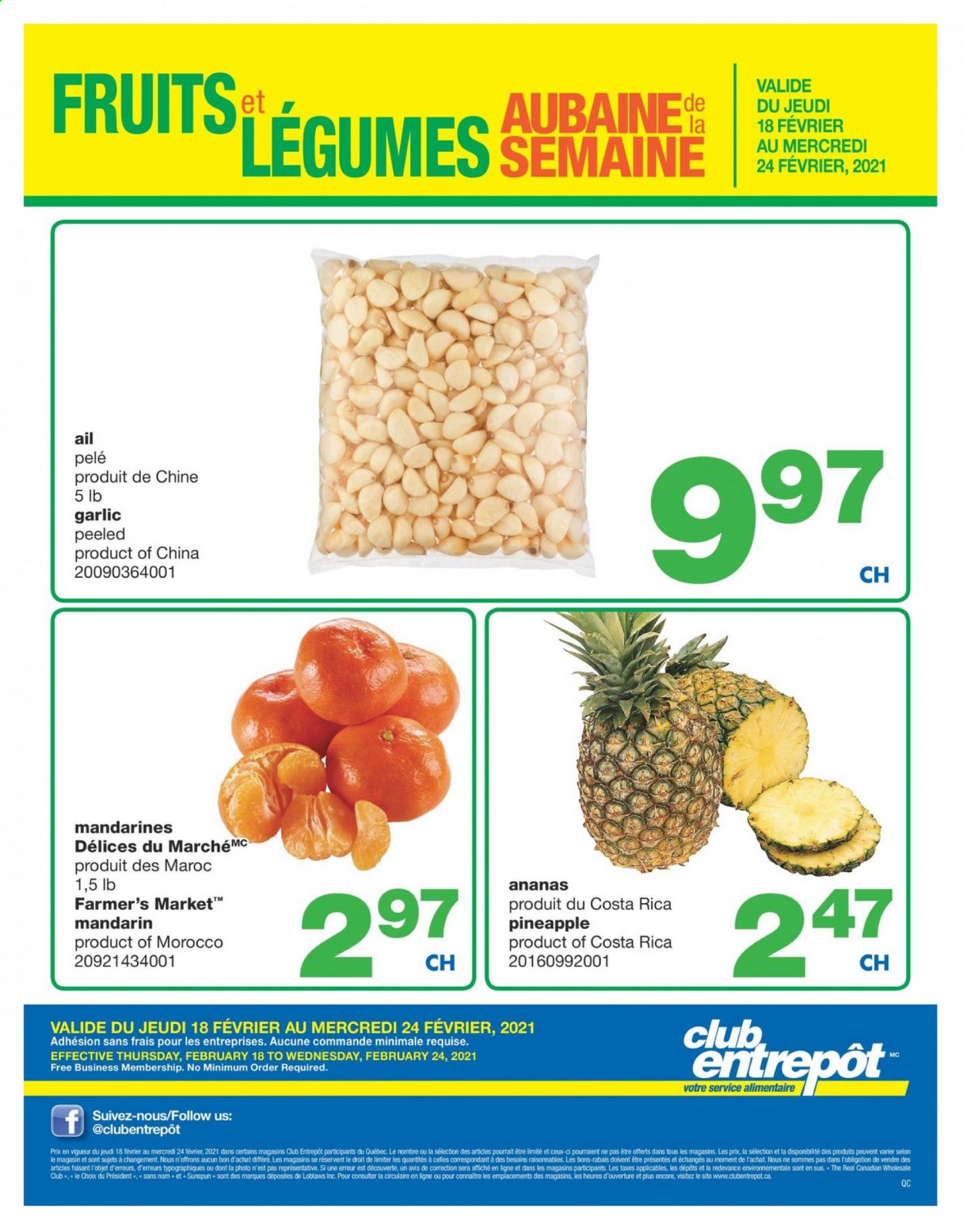 thumbnail - Wholesale Club Flyer - February 18, 2021 - February 24, 2021 - Sales products - garlic, mandarines, pineapple, Président. Page 1.