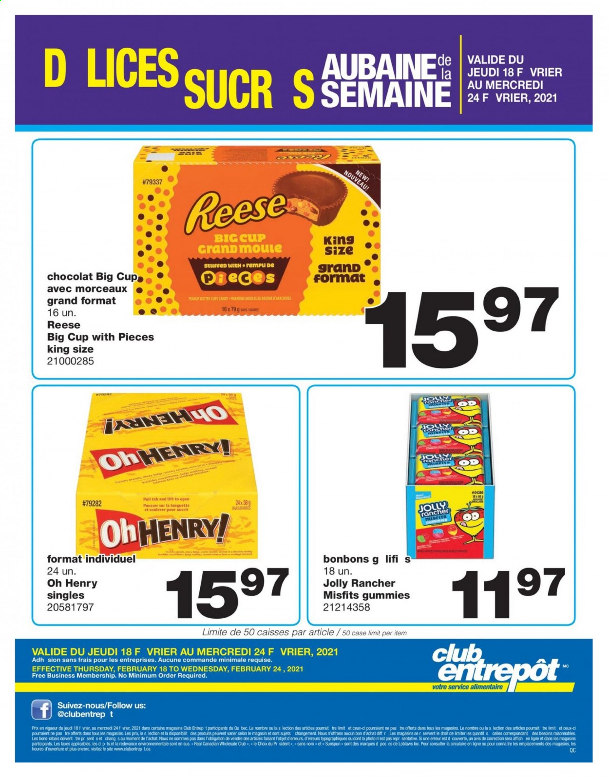 thumbnail - Wholesale Club Flyer - February 18, 2021 - February 24, 2021 - Sales products - peanut butter cups. Page 1.