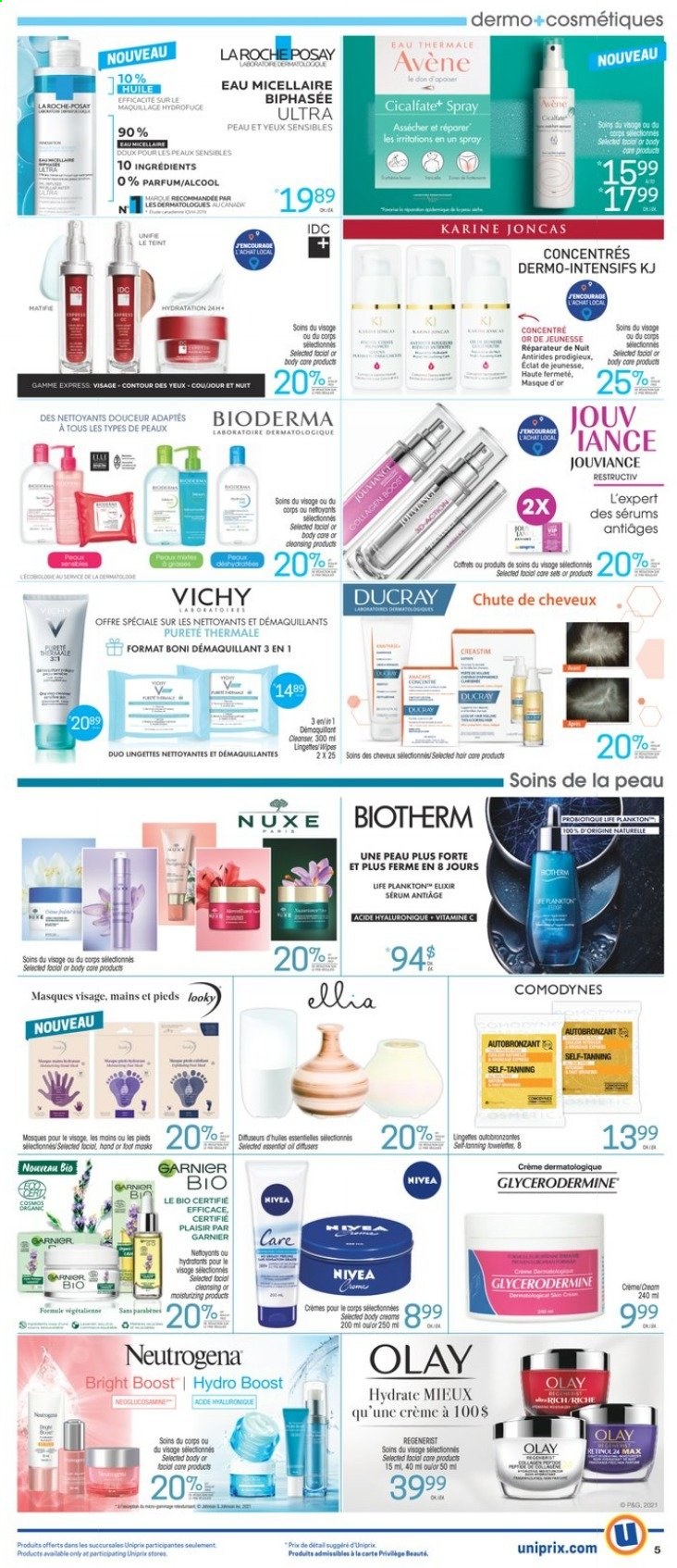 thumbnail - Uniprix Flyer - February 25, 2021 - March 03, 2021 - Sales products - Boost, towelette, Vichy, cleanser, serum, Olay, Eclat, contour, Garnier, Neutrogena, Nivea. Page 5.