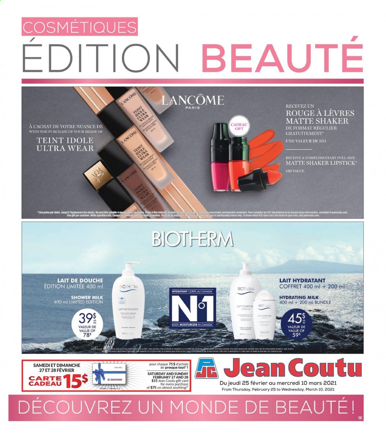 thumbnail - Jean Coutu Flyer - February 25, 2021 - March 10, 2021 - Sales products - Mars, Lancôme, moisturizer, lipstick, shaker. Page 1.