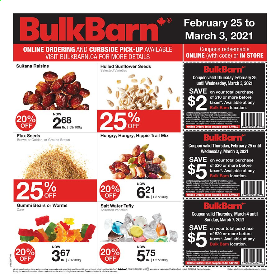 thumbnail - Circulaire Bulk Barn - 25 Février 2021 - 03 Mars 2021 - Produits soldés - raisins. Page 1.