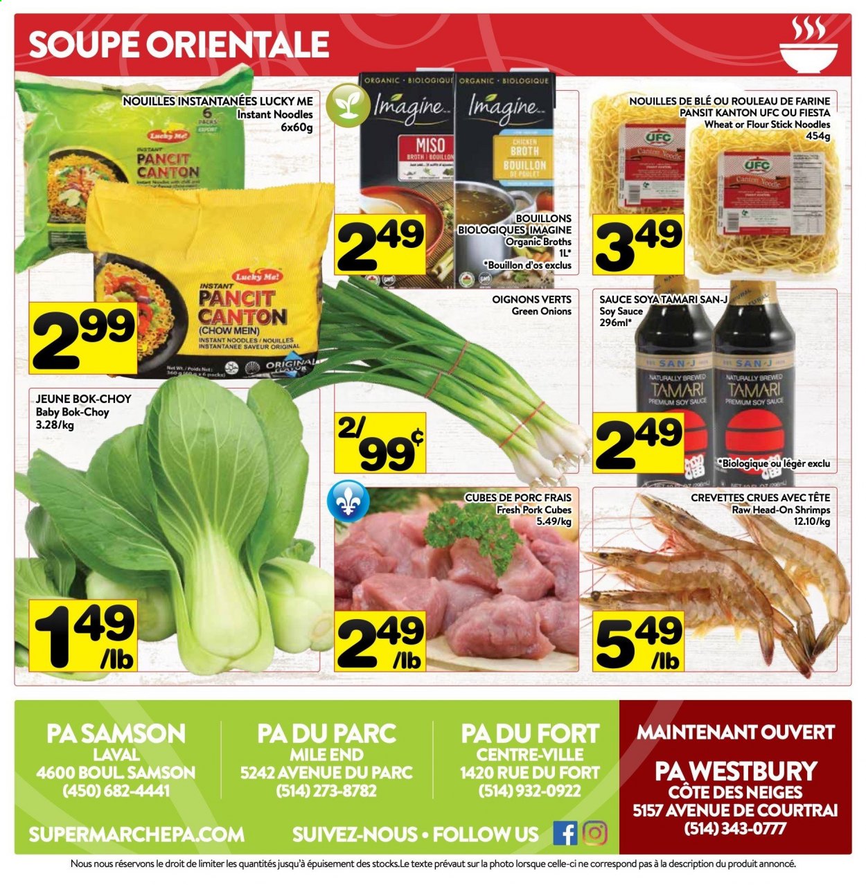 thumbnail - PA Supermarché Flyer - March 01, 2021 - March 07, 2021 - Sales products - green onion, shrimps, instant noodles, sauce, noodles, bouillon, flour, chicken broth, broth, miso, soy sauce. Page 4.