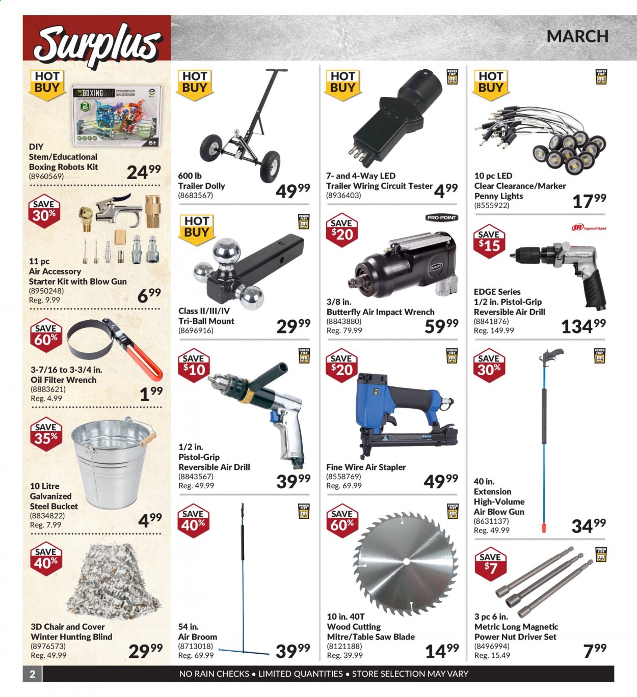 thumbnail - Princess Auto Flyer - March 01, 2021 - March 31, 2021 - Sales products - drill, wrench, trailer, oil filter, table, saw. Page 2.