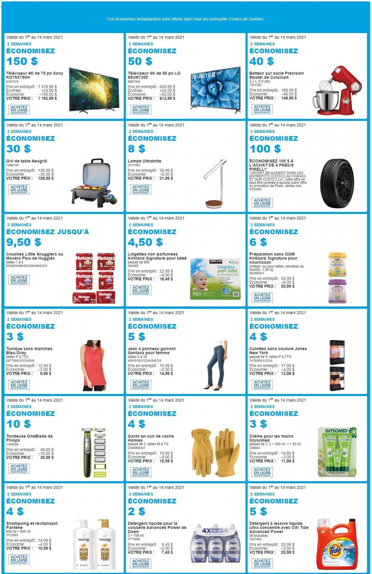 thumbnail - Costco Flyer - March 01, 2021 - March 14, 2021 - Sales products - Mars, Tide, Cuisinart, UHD TV, TV, table, LG, Sony, Huggies, Pantene. Page 1.