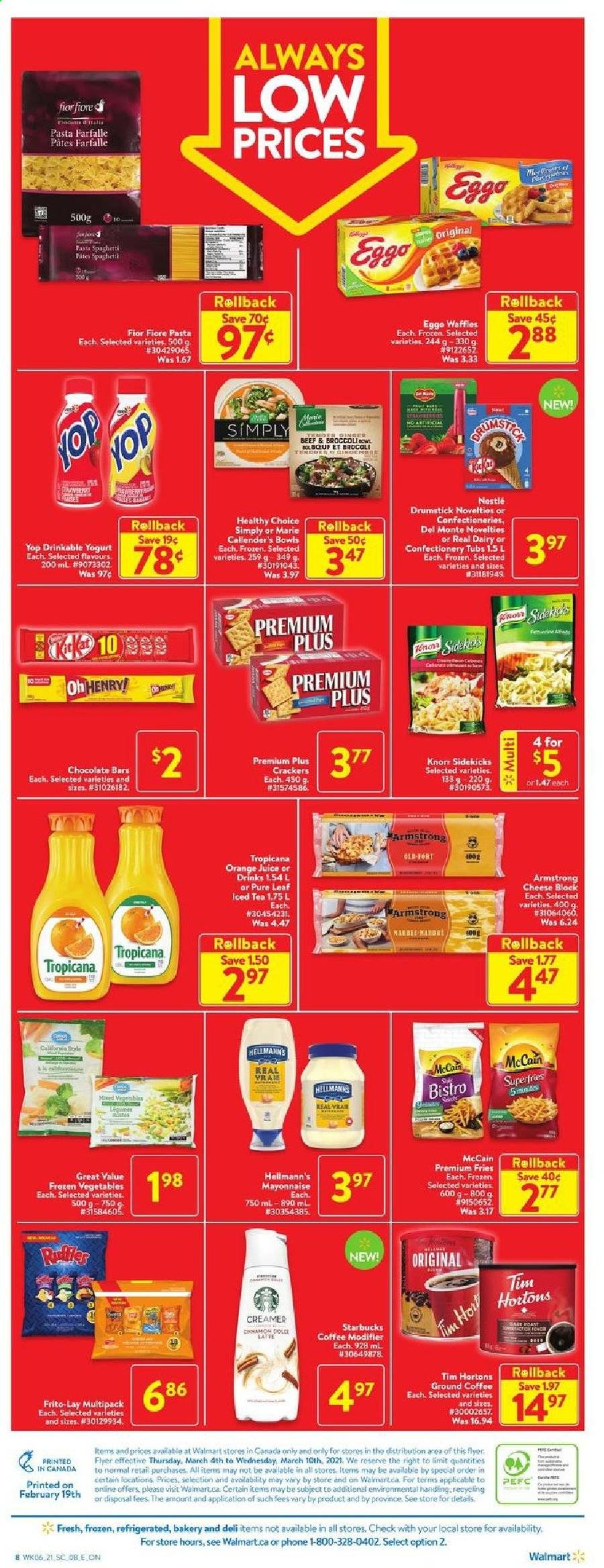 thumbnail - Circulaire Walmart - 04 Mars 2021 - 10 Mars 2021 - Produits soldés - pâtes, Knorr, Nestlé, crackers, brocoli, Tropicana, Always. Page 2.