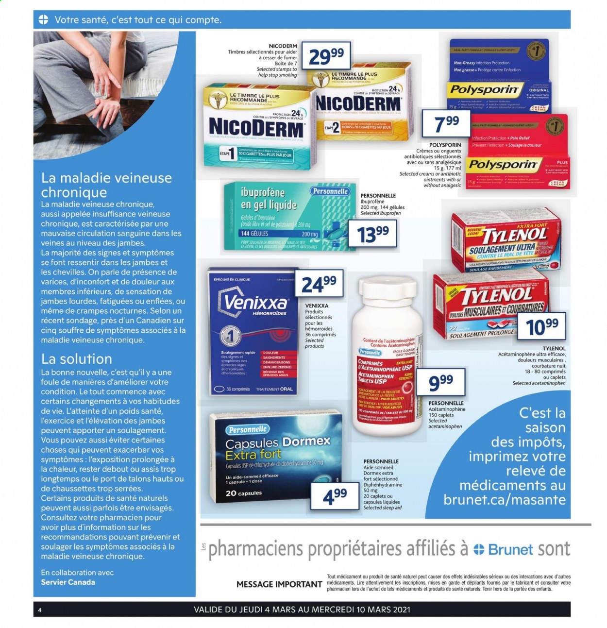thumbnail - Brunet Flyer - March 04, 2021 - March 10, 2021 - Sales products - Clinique, pain relief, NicoDerm, Tylenol, Ibuprofen. Page 4.