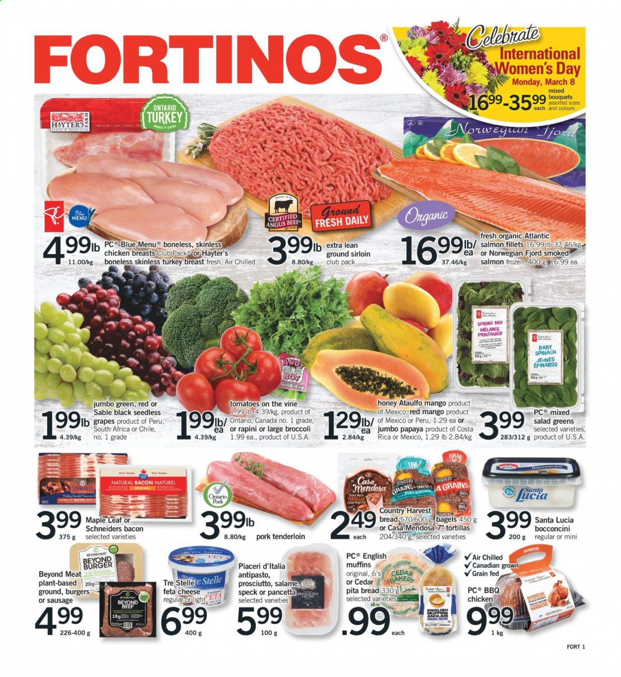 thumbnail - Circulaire Fortinos - 04 Mars 2021 - 10 Mars 2021 - Produits soldés - tortilla, barbecue, épinard, féta, pancetta. Page 1.