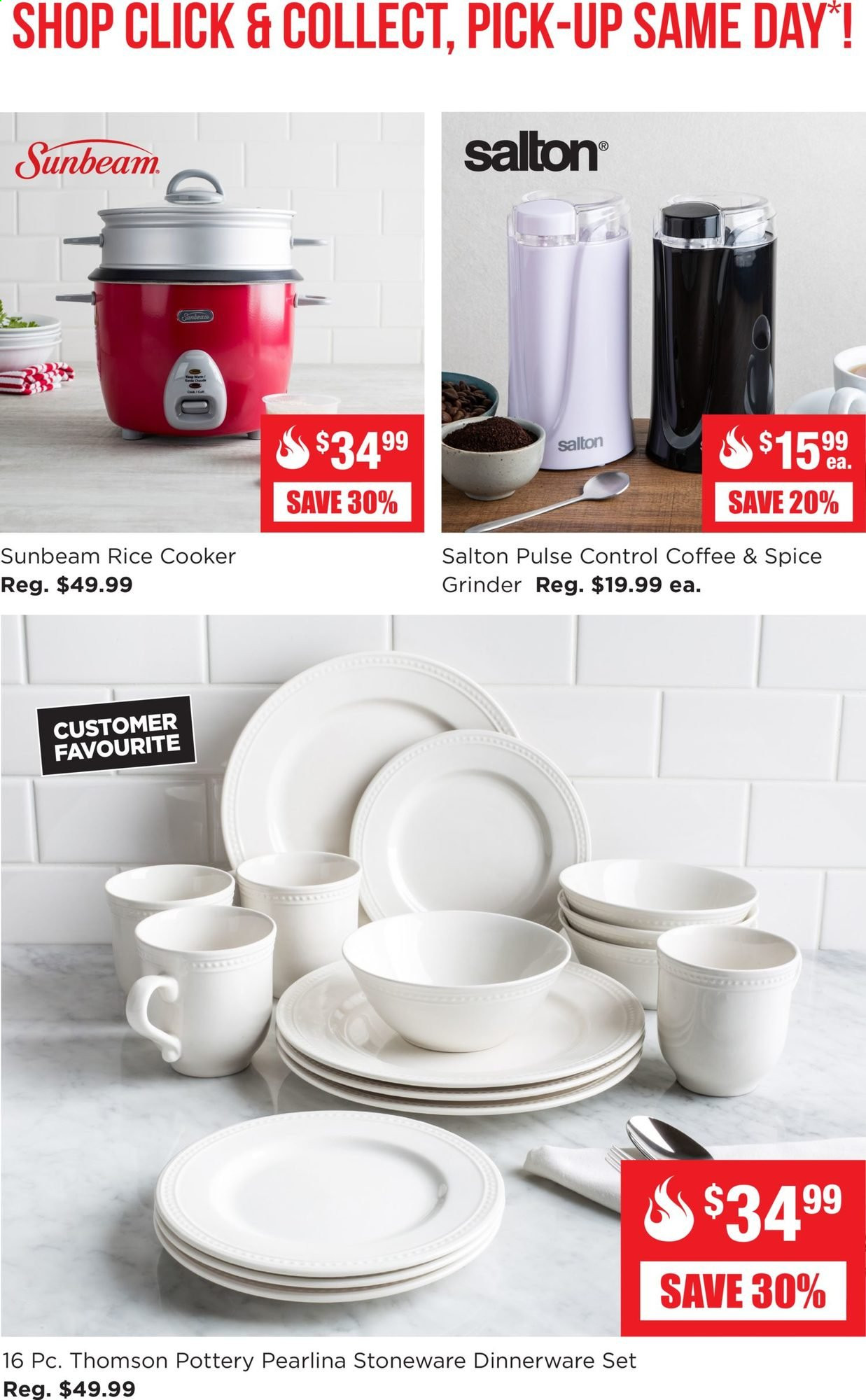 thumbnail - Kitchen Stuff Plus Flyer - March 08, 2021 - March 14, 2021 - Sales products - dinnerware set, rice cooker, stoneware, Sunbeam, grinder. Page 3.