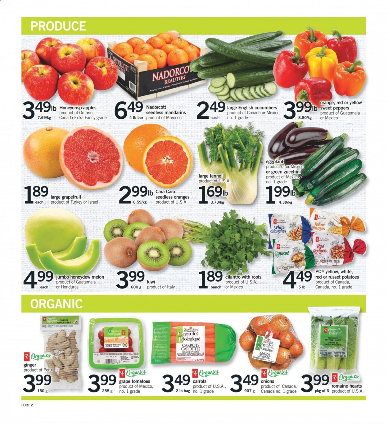 thumbnail - Fortinos Flyer - March 11, 2021 - March 17, 2021 - Sales products - carrots, cucumber, ginger, russet potatoes, sweet peppers, tomatoes, zucchini, potatoes, onion, lettuce, peppers, eggplant, apples, grapefruits, mandarines, honeydew, melons, cilantro, fennel, dried fruit, kiwi, raisins. Page 3.