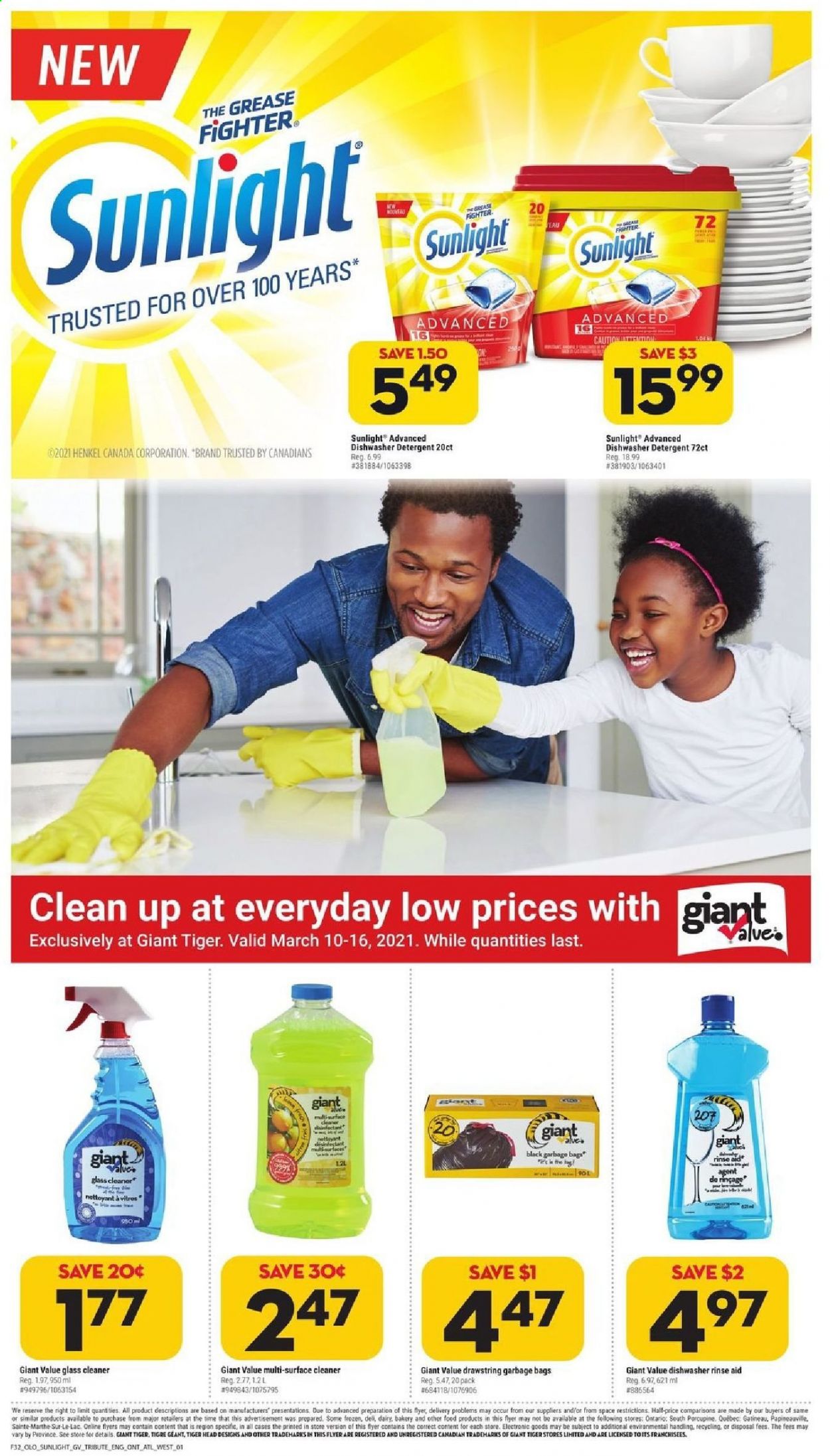 thumbnail - Giant Tiger Flyer - March 10, 2021 - March 16, 2021 - Sales products - surface cleaner, cleaner, glass cleaner, Sunlight, bag. Page 4.