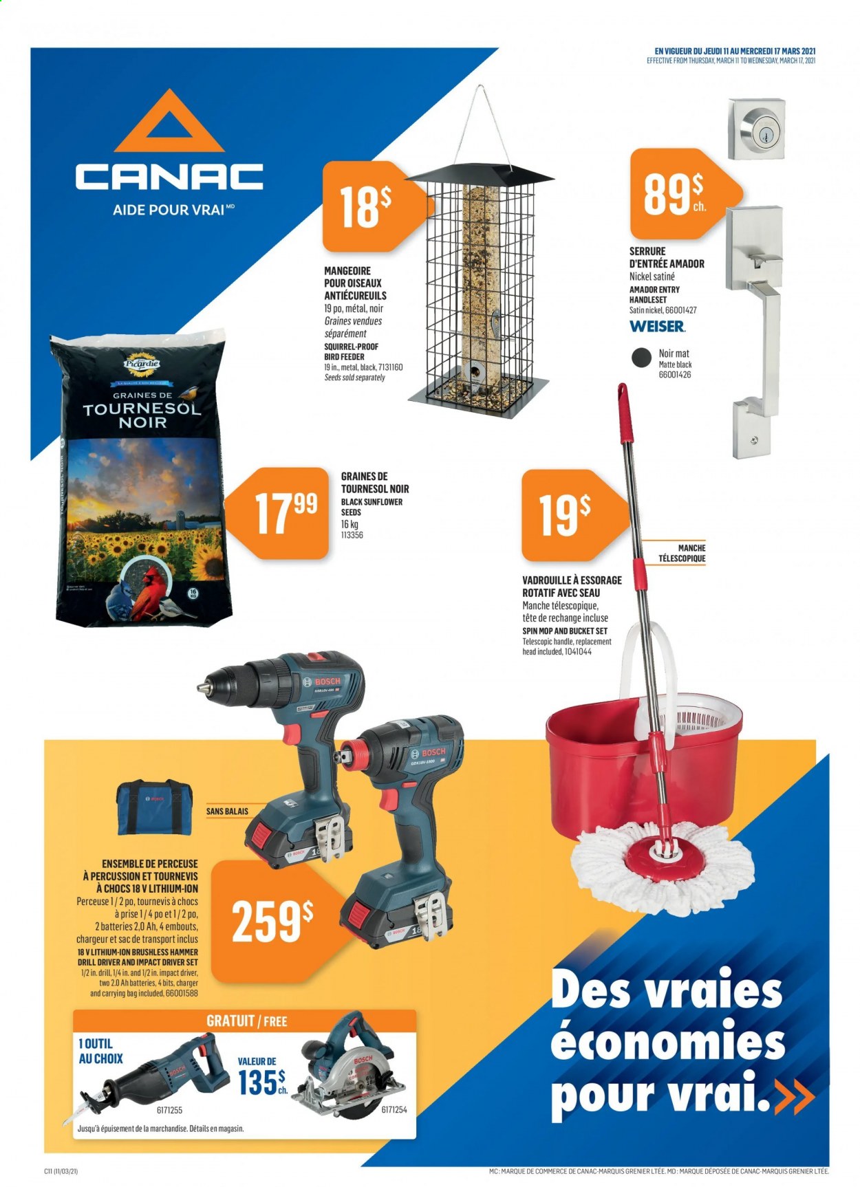thumbnail - Canac Flyer - March 11, 2021 - March 17, 2021 - Sales products - Bosch, impact driver. Page 1.