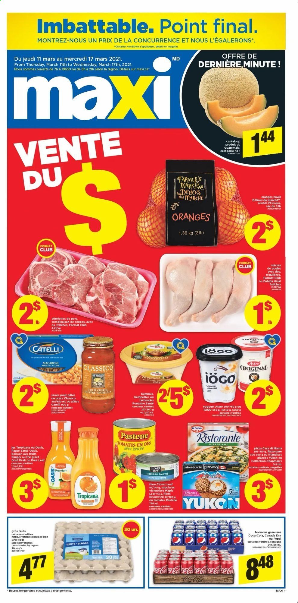 thumbnail - Maxi & Cie Flyer - March 11, 2021 - March 17, 2021 - Sales products - pizza, macaroni, sauce, hummus, Clover, large eggs, Mars, Classico, Canada Dry, Coca-Cola, Pepsi, Pure Leaf. Page 1.