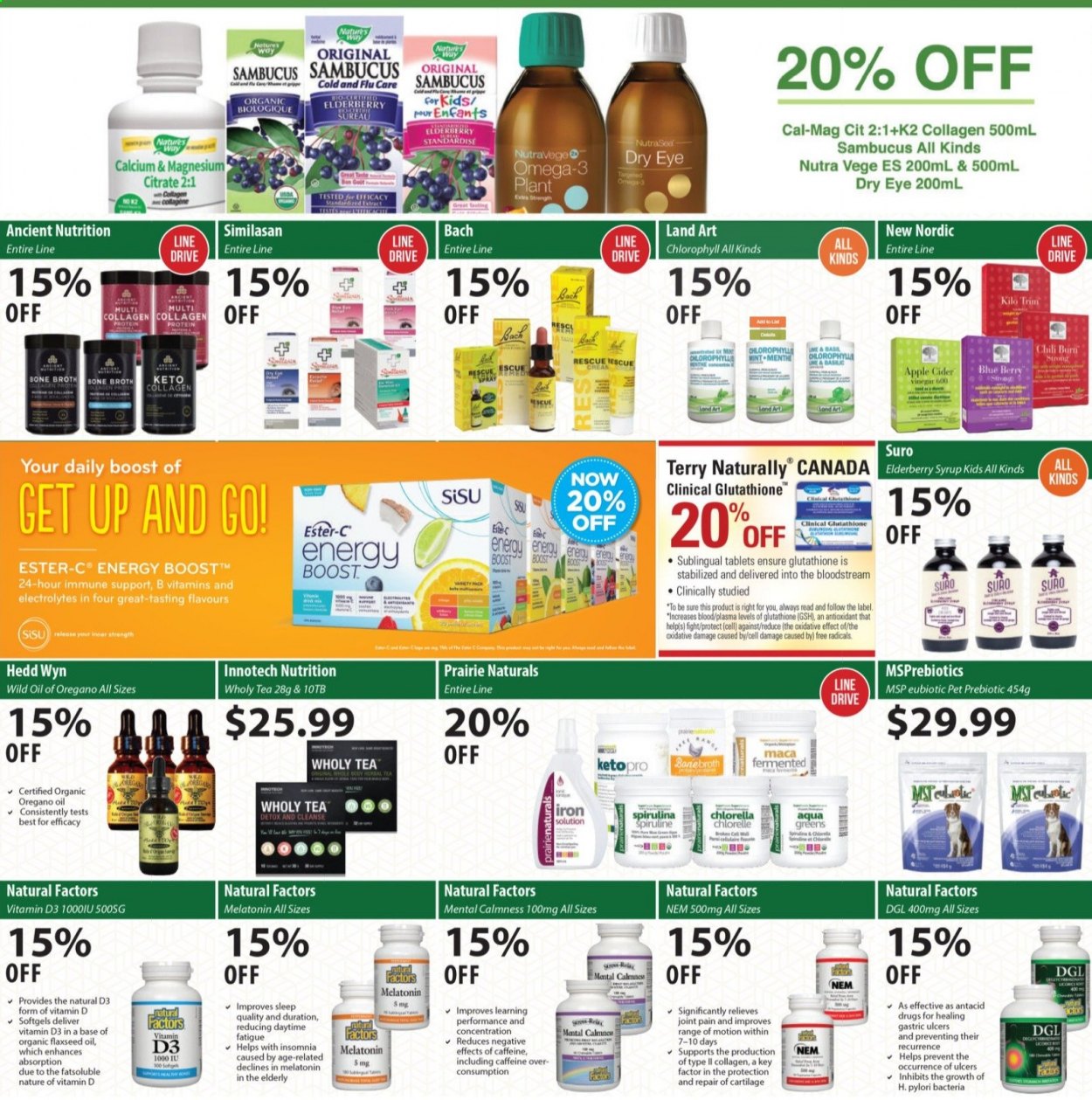 thumbnail - Healthy Planet Flyer - March 11, 2021 - April 14, 2021 - Sales products - broth, vinegar, flaxseed oil, syrup, Boost, tea, Sure, Ester-c, magnesium, Omega-3, Go!, spirulina, Antacid, vitamin D3. Page 4.