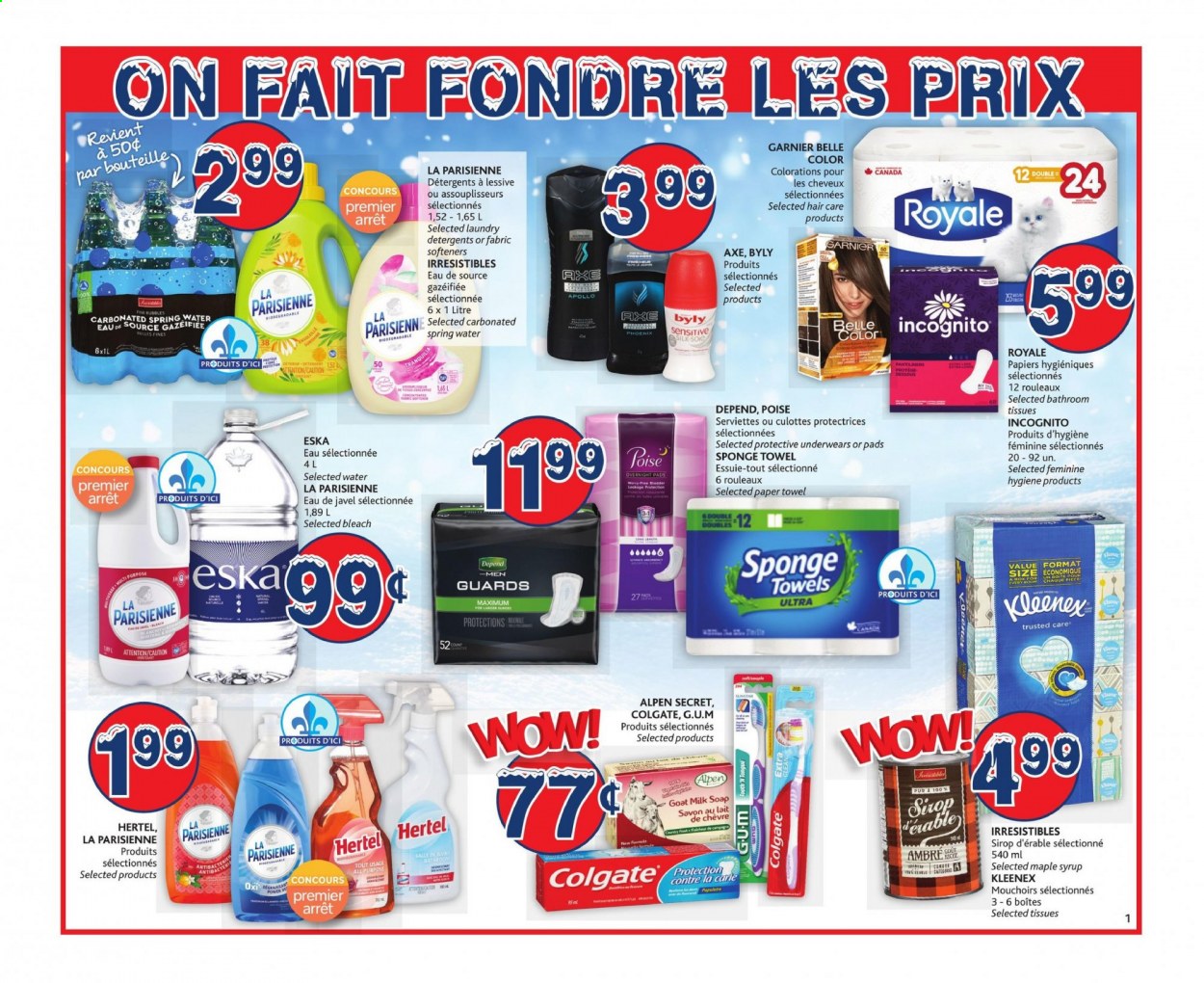 thumbnail - Brunet Flyer - March 18, 2021 - March 24, 2021 - Sales products - Kleenex, toilet paper, tissues, paper towels, bleach, soap, sanitary pads, syrup, Garnier. Page 2.