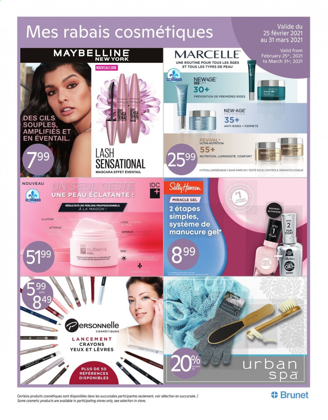thumbnail - Brunet Flyer - February 25, 2021 - March 31, 2021 - Sales products - day cream, Eclat, top coat, mascara, Maybelline. Page 1.