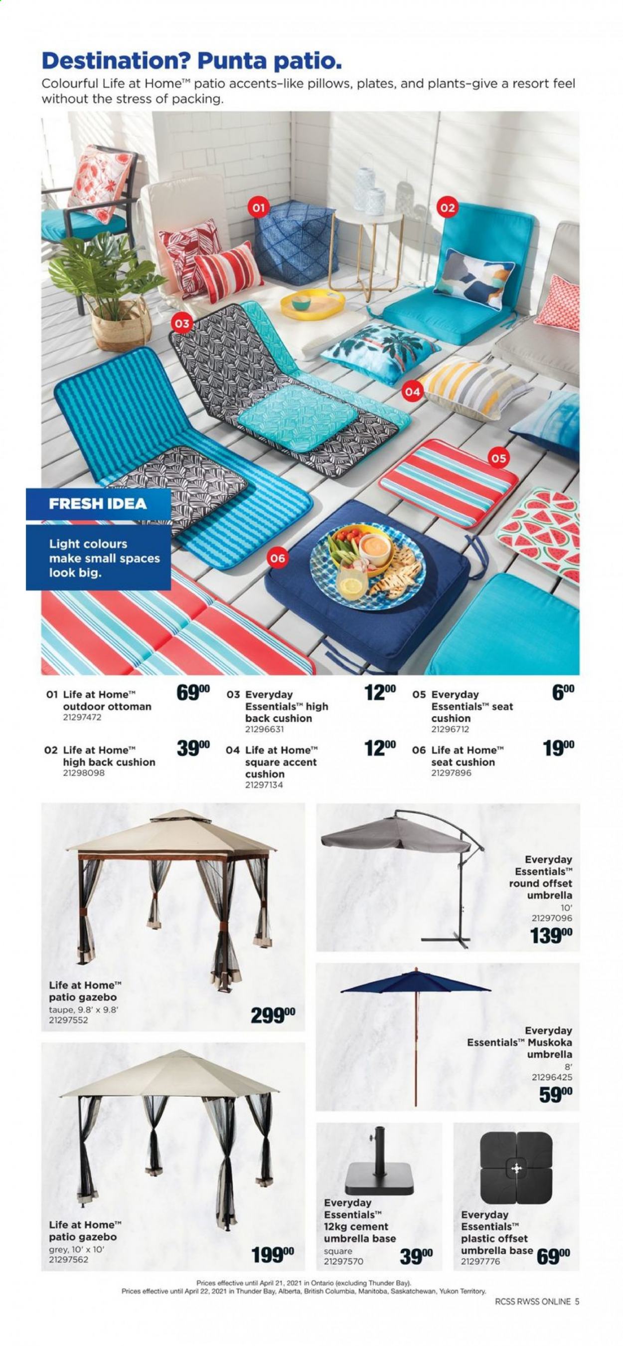 thumbnail - Real Canadian Superstore Flyer - March 18, 2021 - April 21, 2021 - Sales products - plate, cushion, pillow, ottoman, gazebo, umbrella. Page 3.