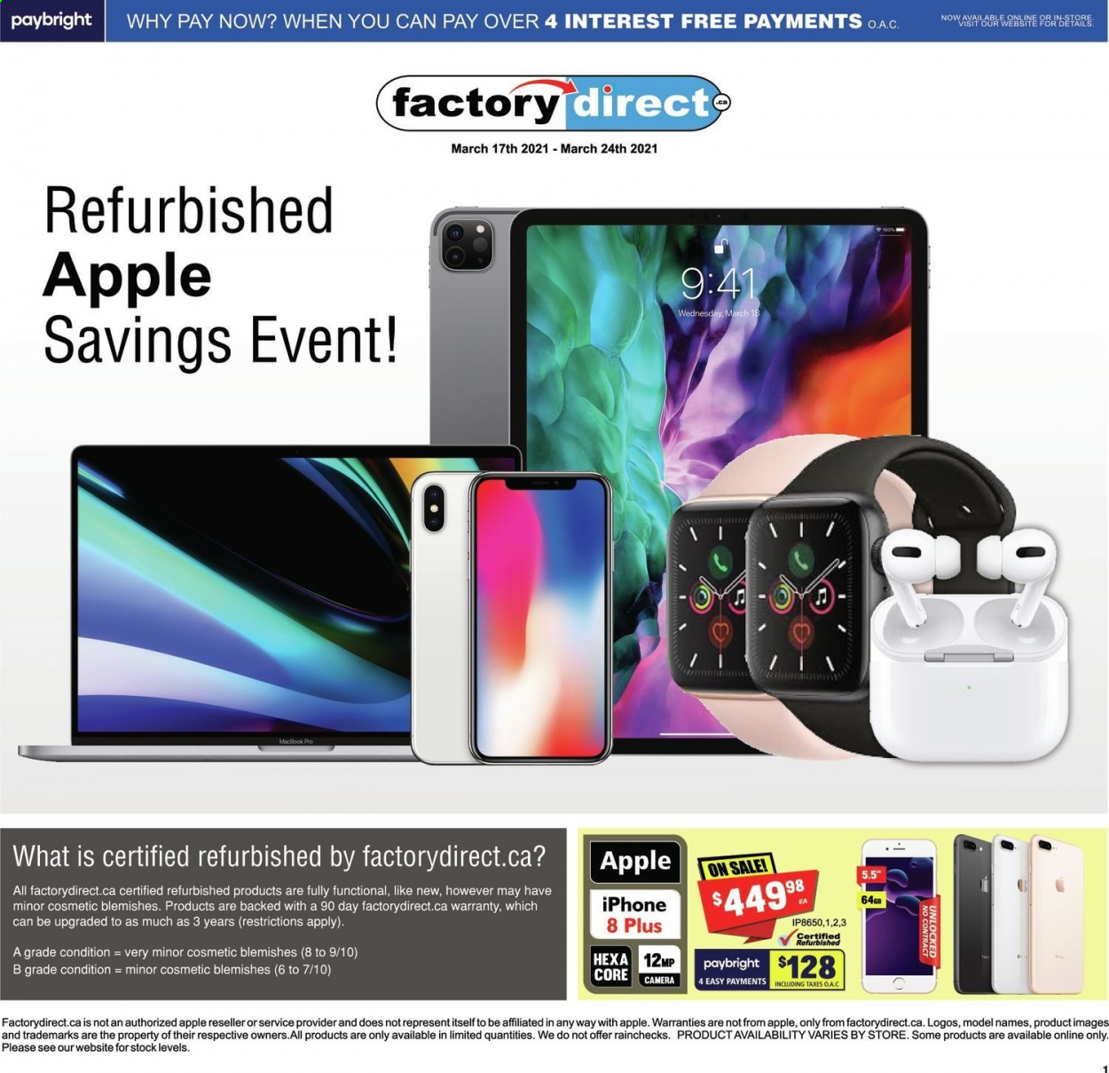 thumbnail - Factory Direct Flyer - March 17, 2021 - March 24, 2021 - Sales products - iPhone, MacBook. Page 1.