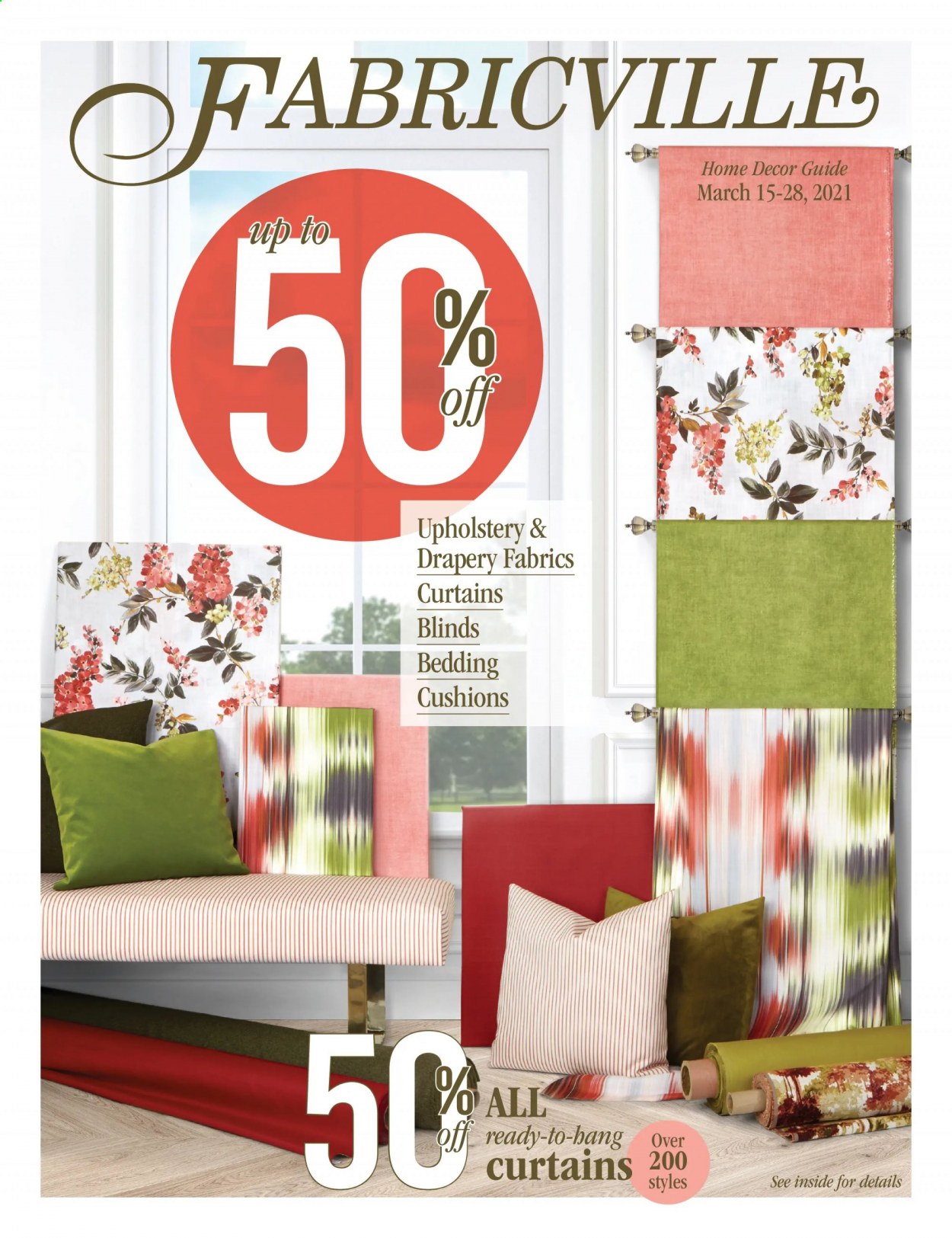 thumbnail - Fabricville Flyer - March 15, 2021 - March 28, 2021 - Sales products - bedding, cushion, curtain. Page 1.
