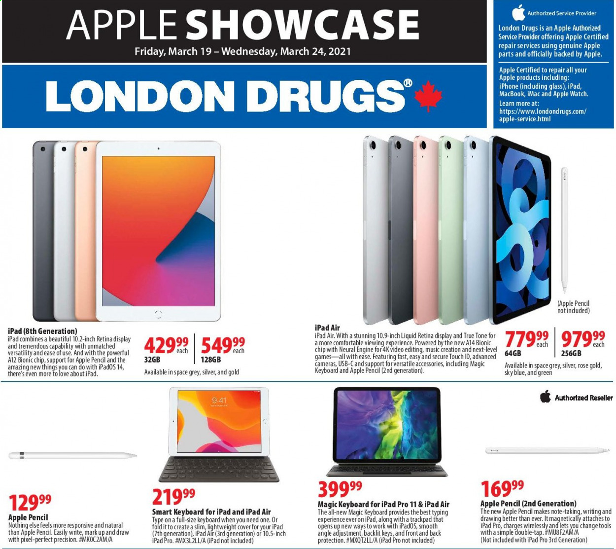 thumbnail - London Drugs Flyer - March 19, 2021 - March 24, 2021 - Sales products - wine, pencil, keyboard, iPhone, MacBook, iMac. Page 1.