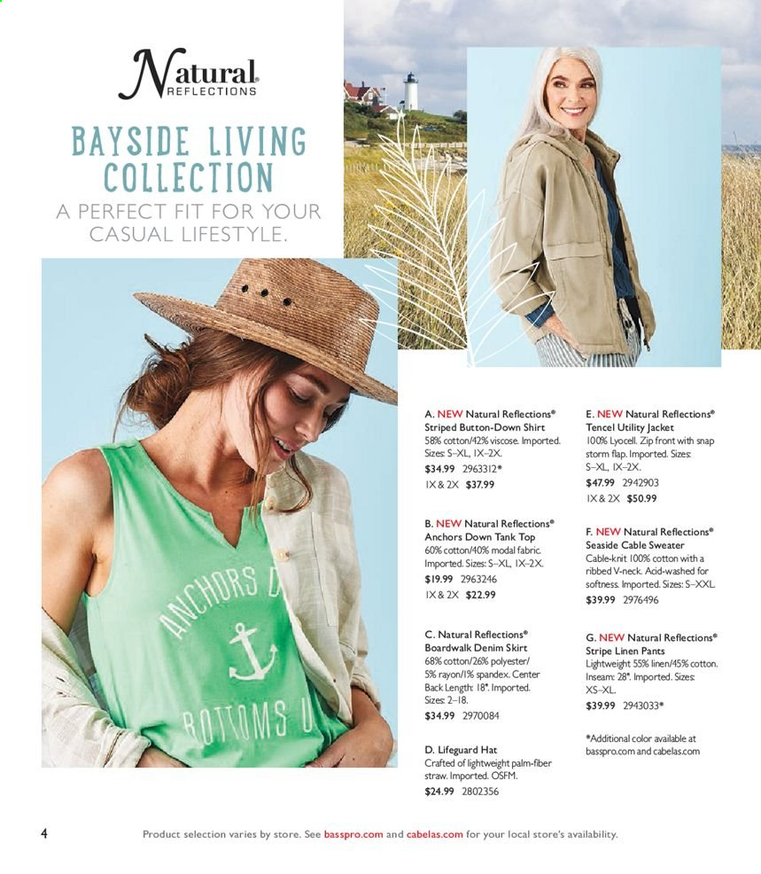 thumbnail - Bass Pro Shops Flyer - March 22, 2021 - May 08, 2021 - Sales products - linens, jacket, pants, skirt, tank top, sweater, hat, shirt, tank. Page 4.