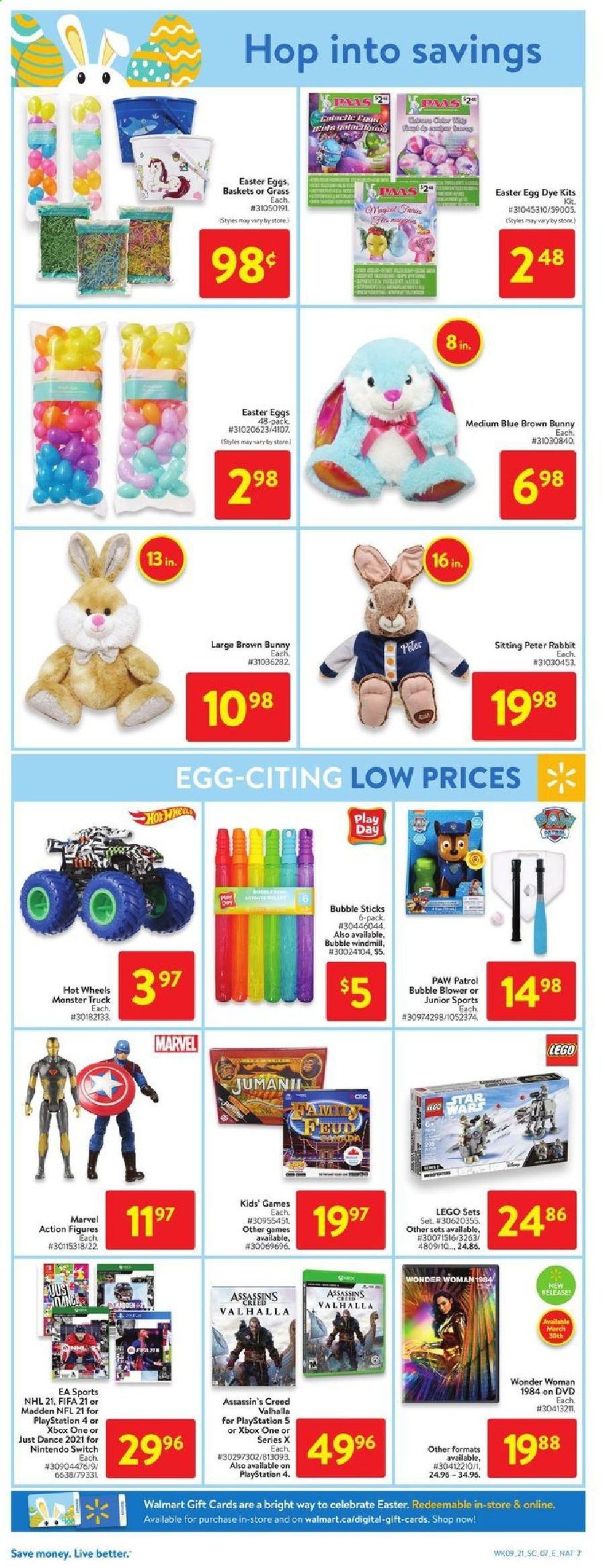 thumbnail - Walmart Flyer - March 25, 2021 - March 31, 2021 - Sales products - eggs, Paw Patrol, Monster, DVD, PlayStation 4, PlayStation 5, easter egg, blower, LEGO, Xbox One, PlayStation, Hot Wheels, Nintendo Switch. Page 15.