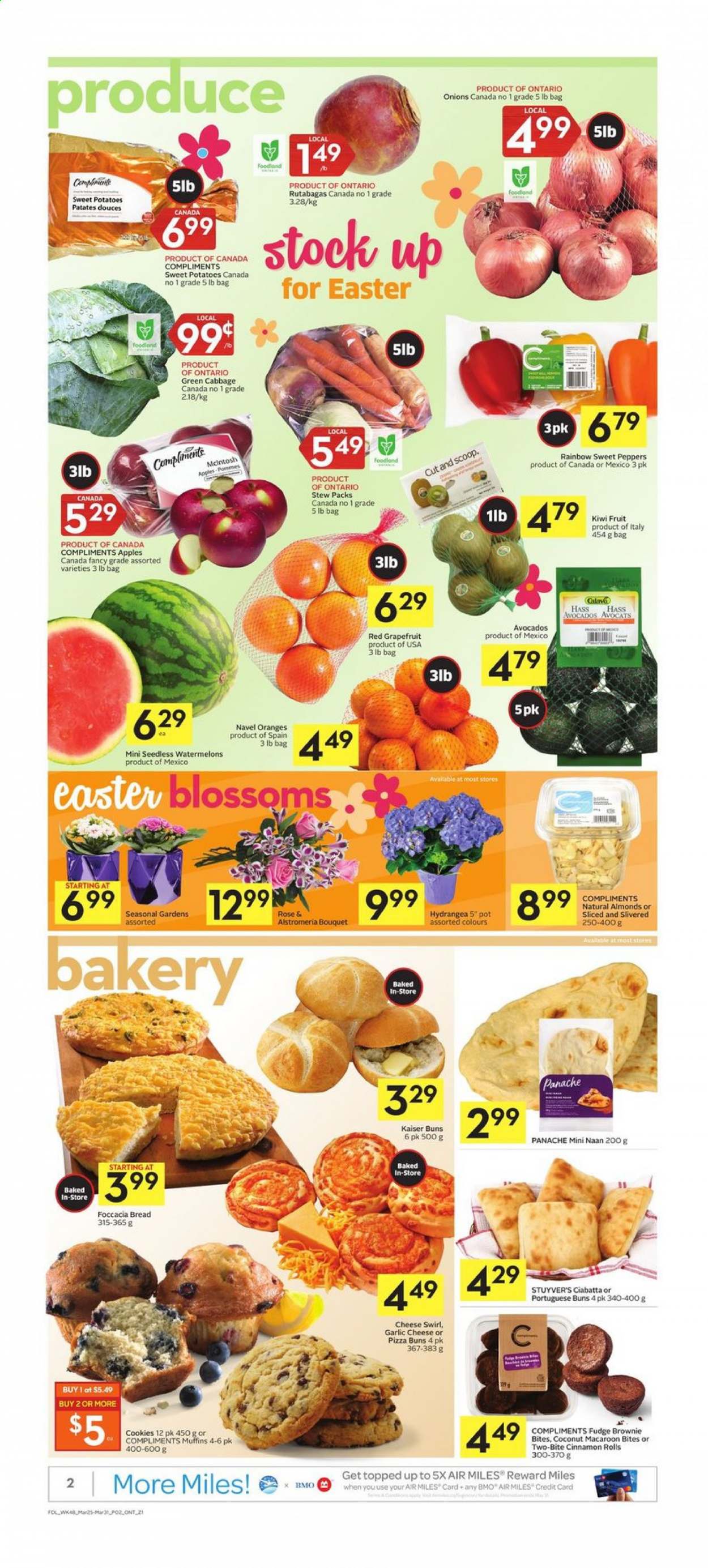 thumbnail - Circulaire Foodland - 25 Mars 2021 - 31 Mars 2021 - Produits soldés - oranges, pizza, cookies, vin, kiwi, ciabatta. Page 4.