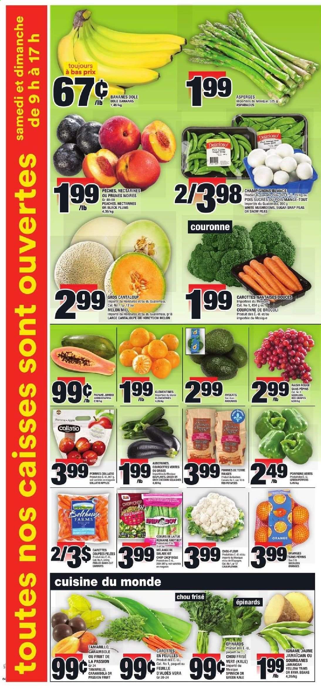 thumbnail - Super C Flyer - March 25, 2021 - March 31, 2021 - Sales products - mushrooms, asparagus, beans, cantaloupe, carrots, cauliflower, fava beans, zucchini, kale, potatoes, peas, snap peas, snow peas, Dole, peppers, red potatoes, apples, avocado, bananas, clementines, grapes, nectarines, star fruit, honeydew, plums, papaya, melons, black plums, peaches, prunes, dried fruit. Page 4.