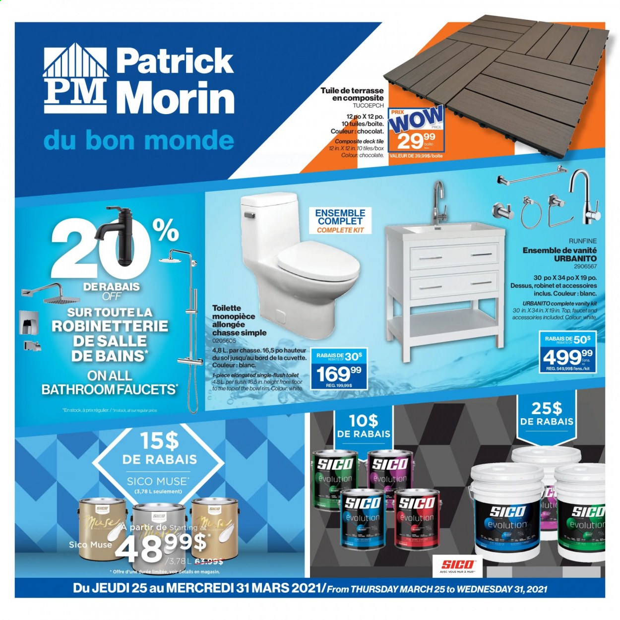 thumbnail - Patrick Morin Flyer - March 25, 2021 - March 31, 2021 - Sales products - vanity, toilet, faucet. Page 1.