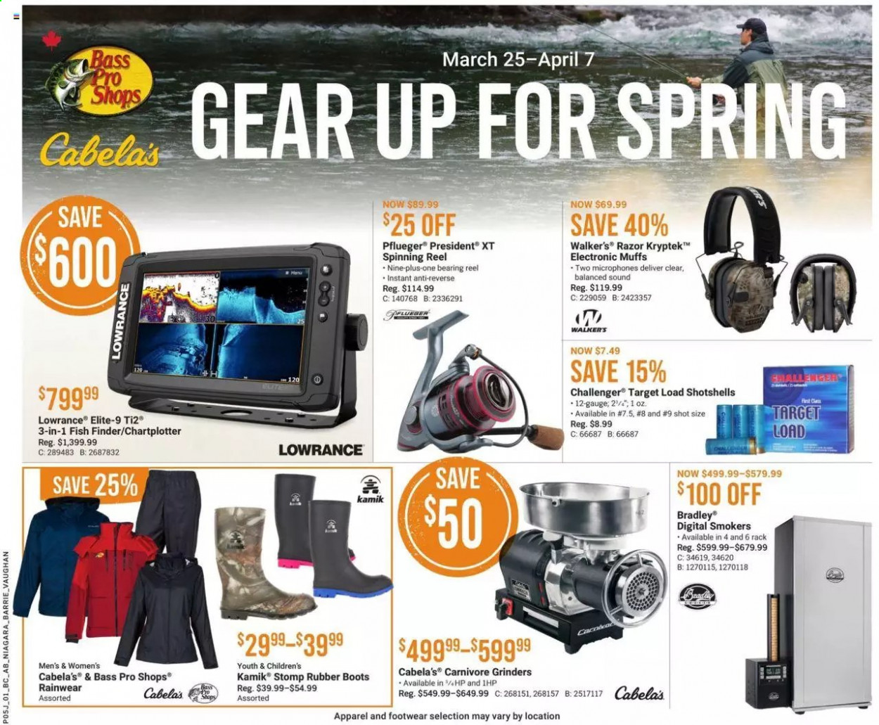 thumbnail - Bass Pro Shops Flyer - March 25, 2021 - April 07, 2021 - Sales products - Hewlett Packard, boots, razor, Bass Pro, fish finder, Lowrance, reel, spinning reel. Page 1.