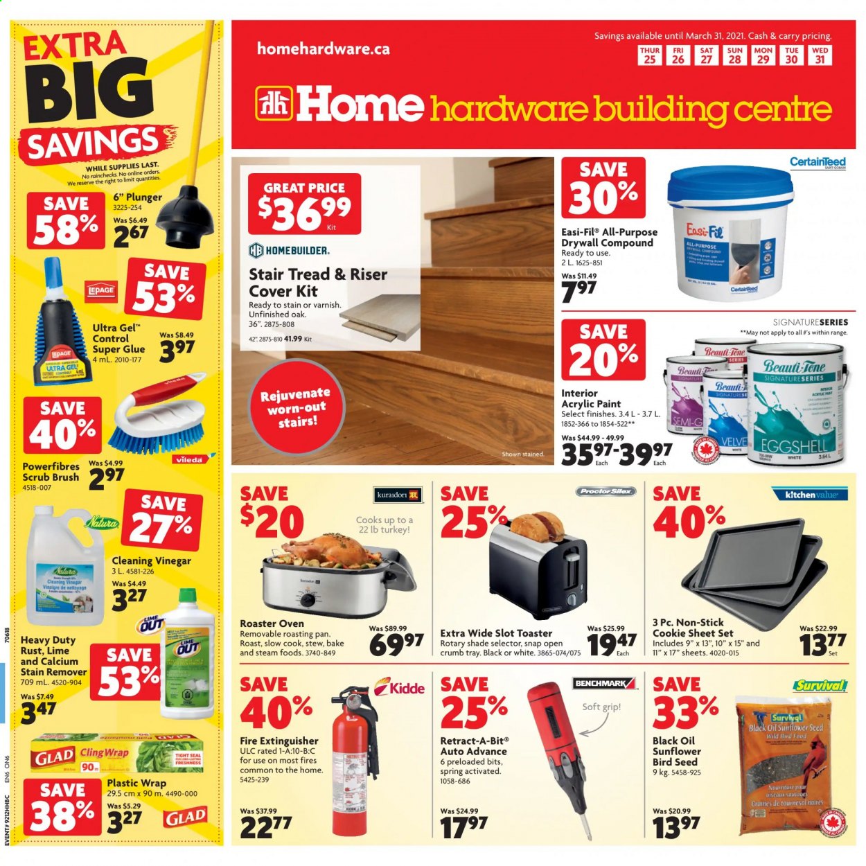 thumbnail - Home Hardware Building Centre Flyer - March 25, 2021 - March 31, 2021 - Sales products - stain remover, Rejuvenate, roaster, Vileda, glue, paint, plant seeds, extinguisher, toaster. Page 1.
