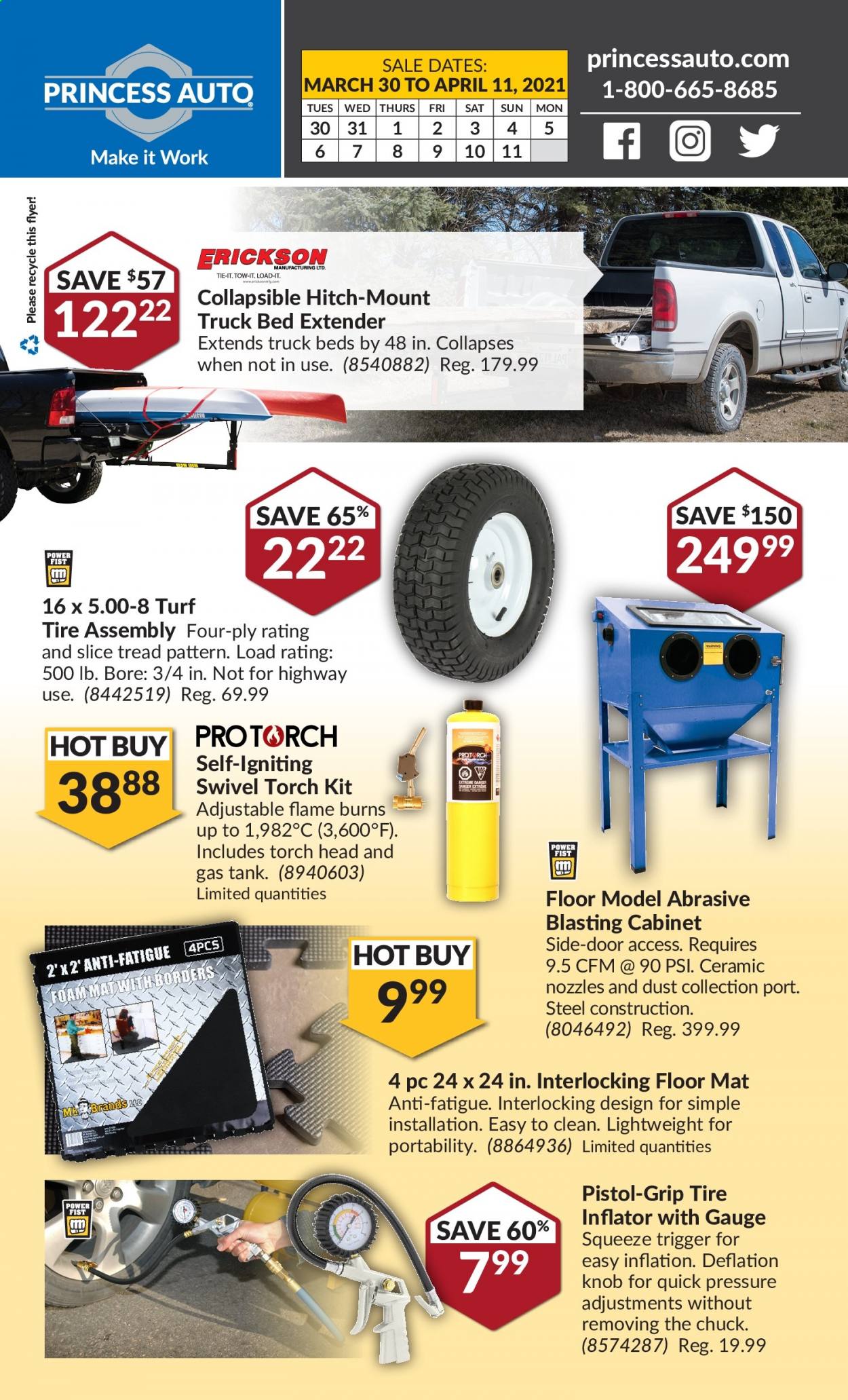 thumbnail - Princess Auto Flyer - March 30, 2021 - April 11, 2021 - Sales products - cabinet, tire inflator, car floor mats, tank. Page 2.