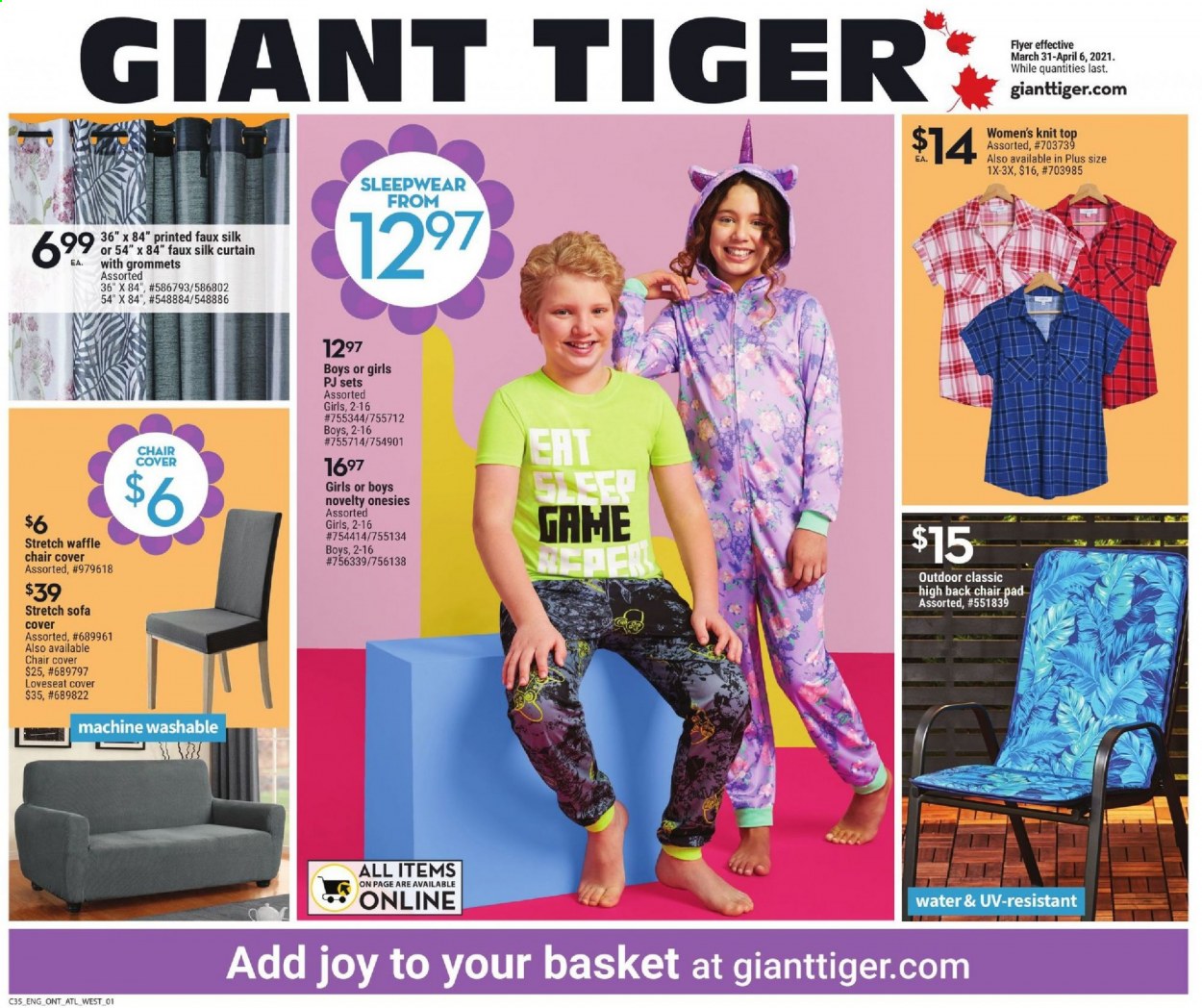 thumbnail - Giant Tiger Flyer - March 31, 2021 - April 06, 2021 - Sales products - Silk, Joy, chair pad, curtain, chair, loveseat, sofa, sleepwear. Page 4.