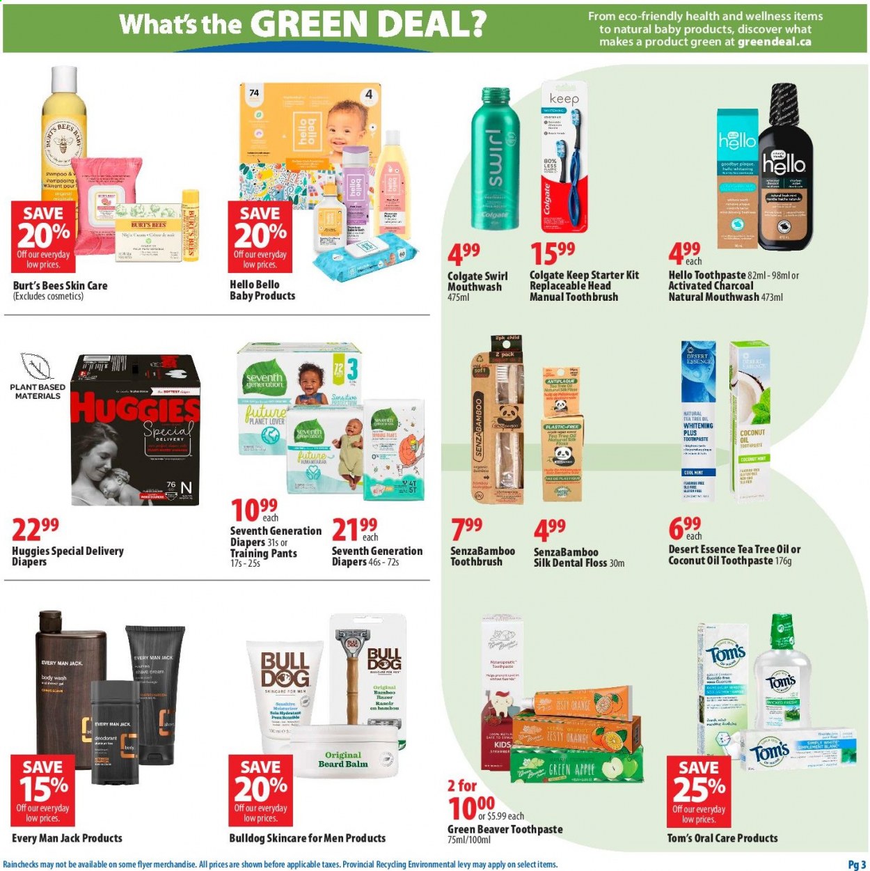 thumbnail - London Drugs Flyer - April 01, 2021 - April 21, 2021 - Sales products - tea, pants, nappies, baby pants, body wash, toothbrush, toothpaste, mouthwash, moisturizer, razor, activated charcoal, tea tree oil, Huggies. Page 3.