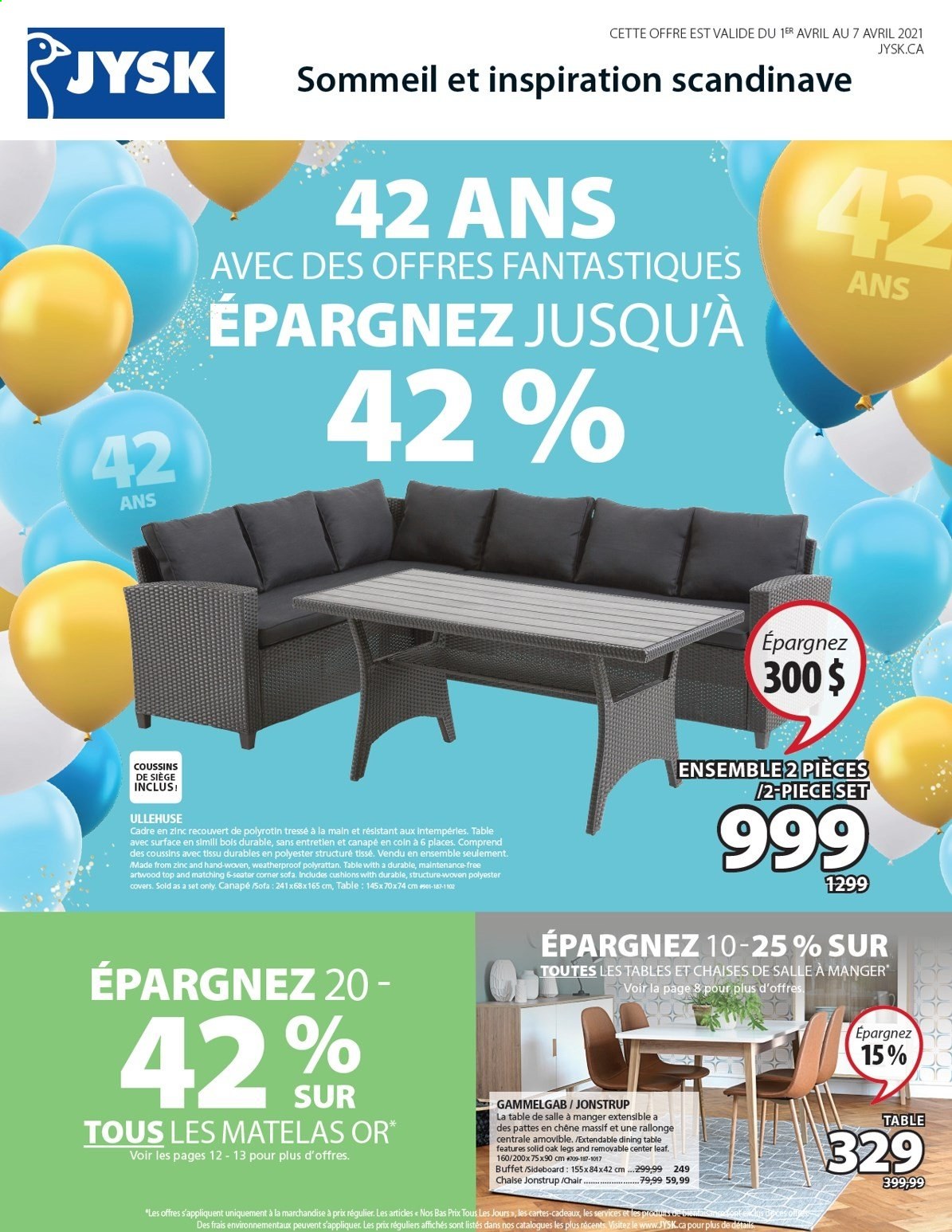 thumbnail - JYSK Flyer - April 01, 2021 - April 07, 2021 - Sales products - cushion, dining table, table, chair, corner sofa, sofa, sideboard. Page 1.