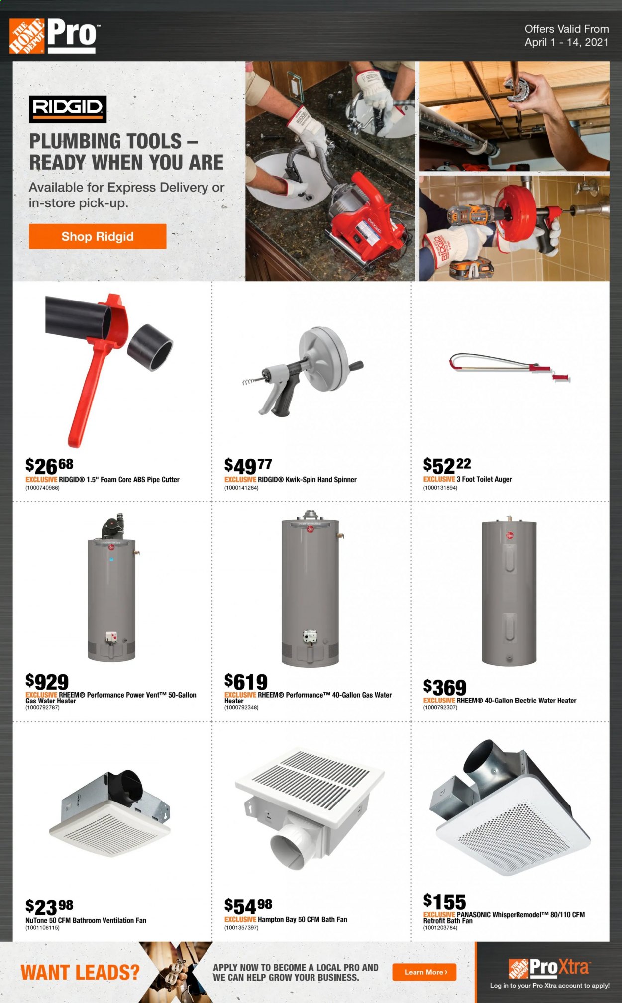 thumbnail - The Home Depot Flyer - April 01, 2021 - April 14, 2021 - Sales products - gallon, cutter, toilet, Panasonic. Page 1.
