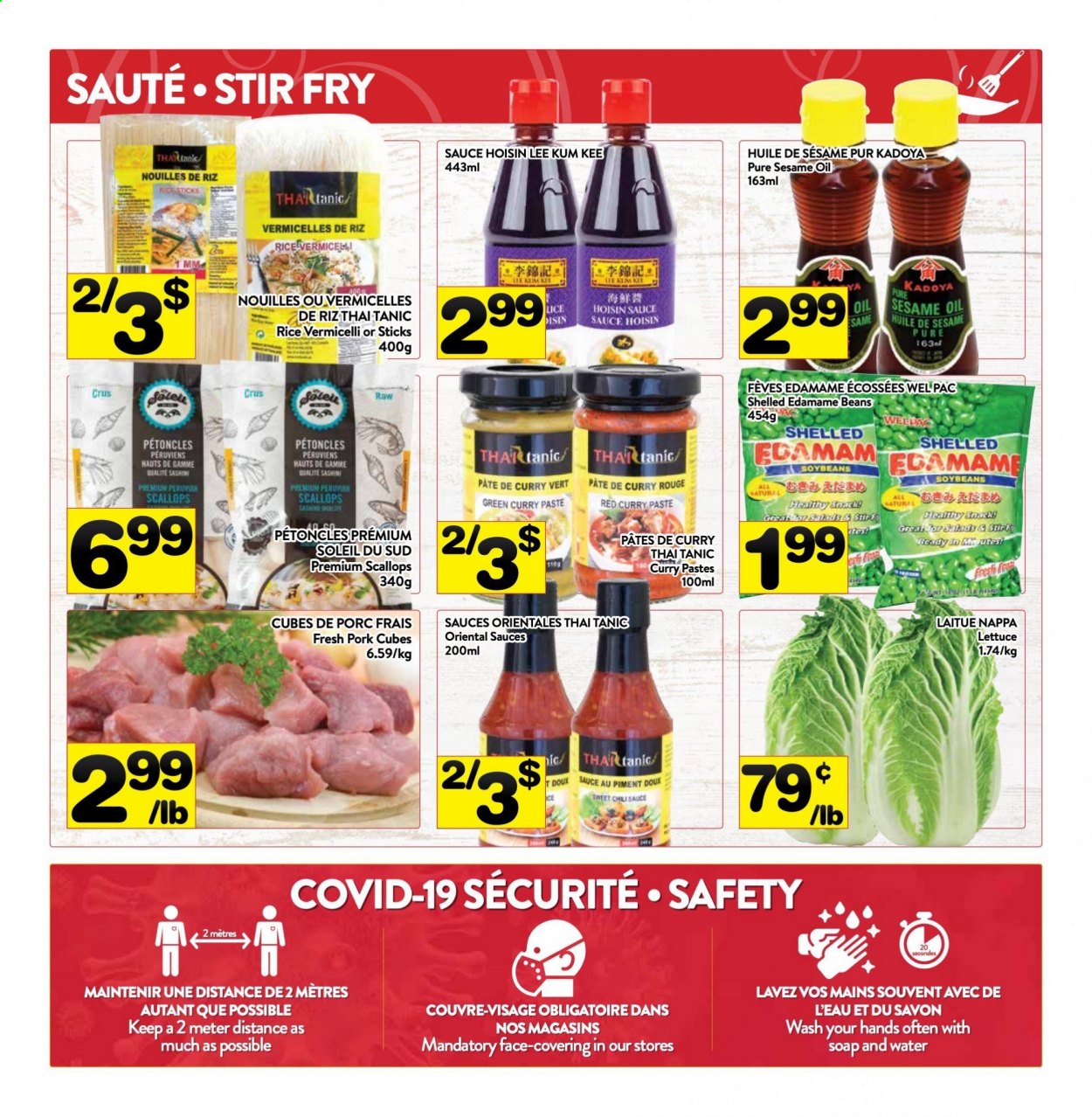 thumbnail - PA Supermarché Flyer - April 05, 2021 - April 11, 2021 - Sales products - beans, Edamame, lettuce, scallops, red curry, rice, soybeans, rice vermicelli, curry paste, hoisin sauce, Lee Kum Kee, sesame oil, oil. Page 4.