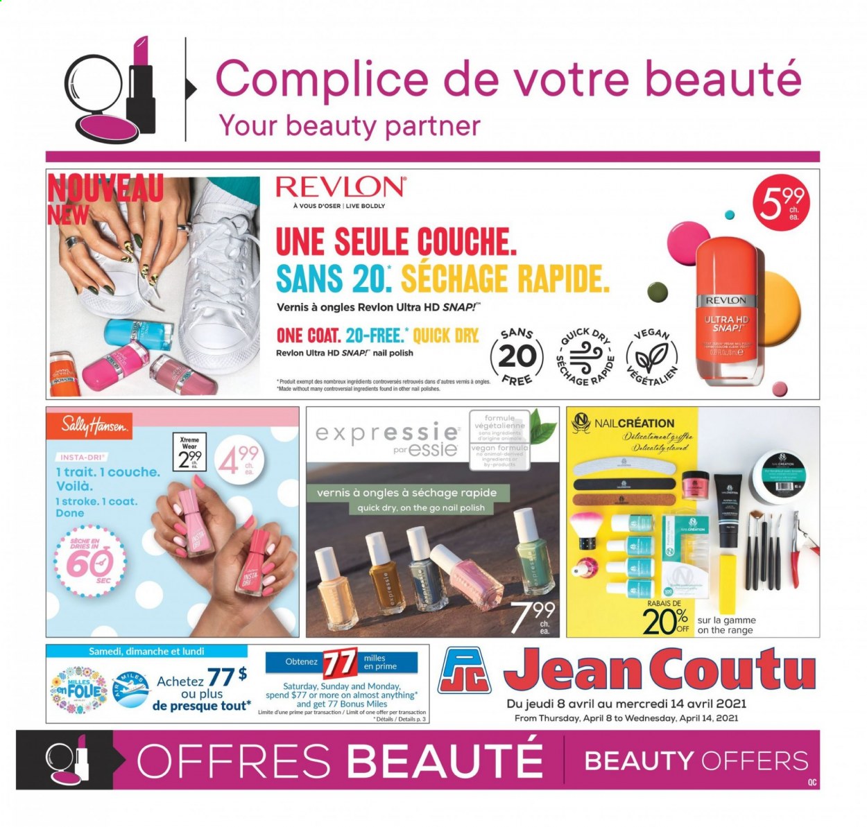 thumbnail - Jean Coutu Flyer - April 08, 2021 - April 14, 2021 - Sales products - Revlon, polish, quick dry. Page 1.